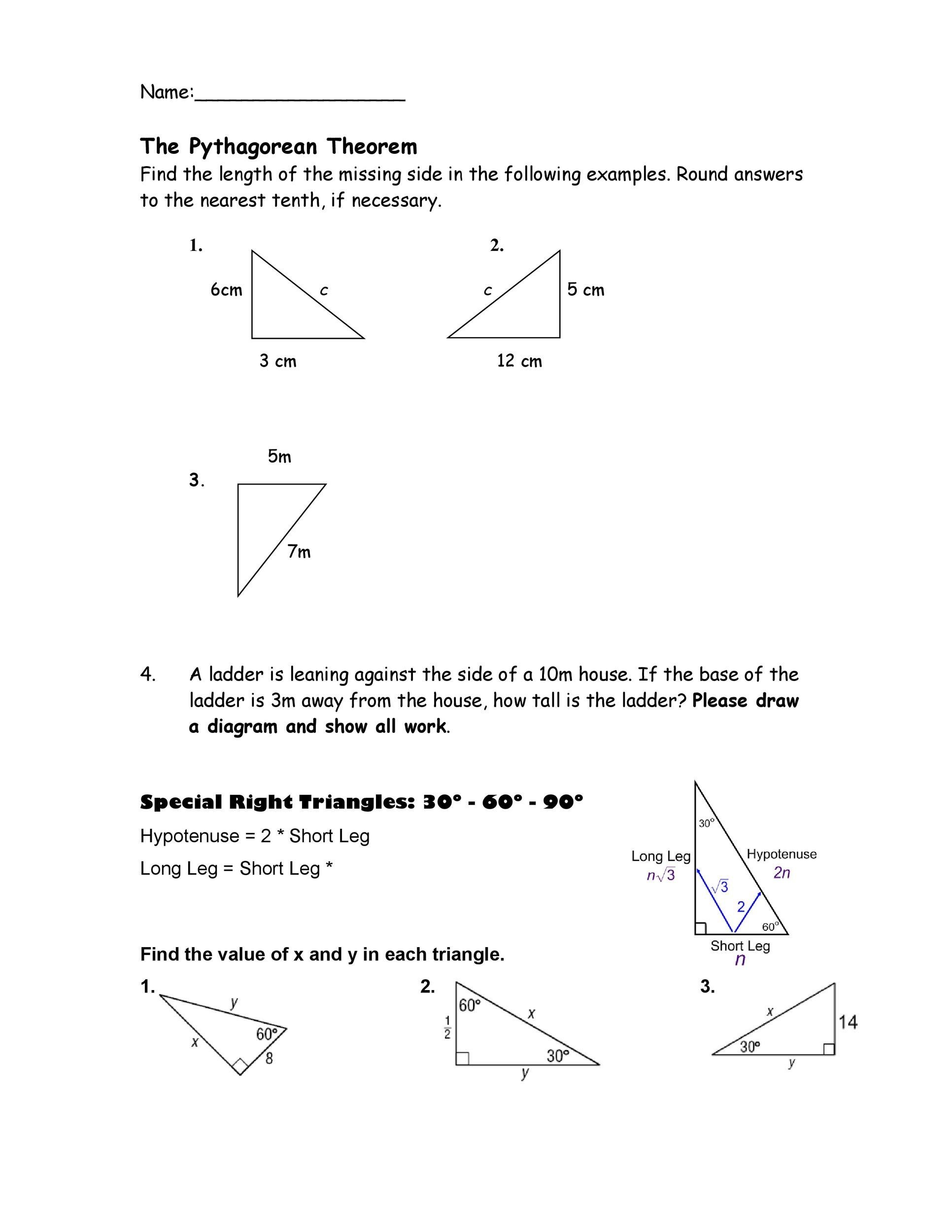 Pythagorean Theorem Word Problems Within Pythagorean Theorem Worksheet Answers