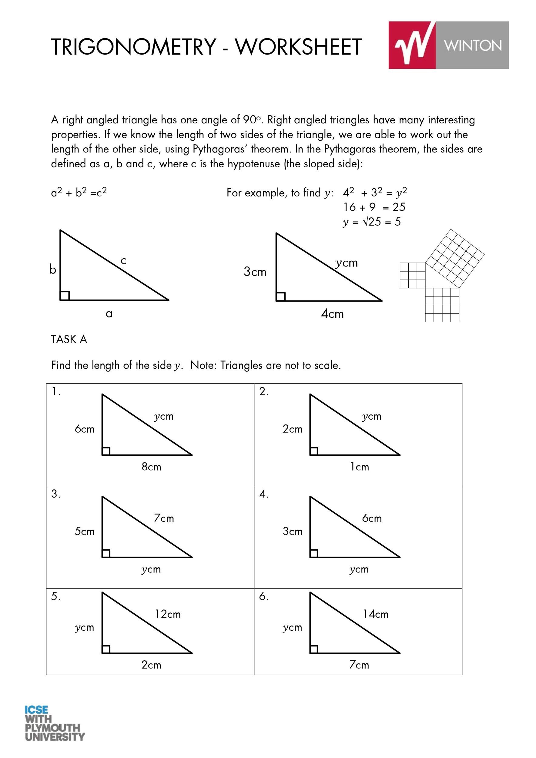 Pythagorean Theorem Free Printable Worksheets