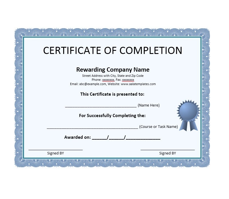 Certificate Of Completion Templates Free
