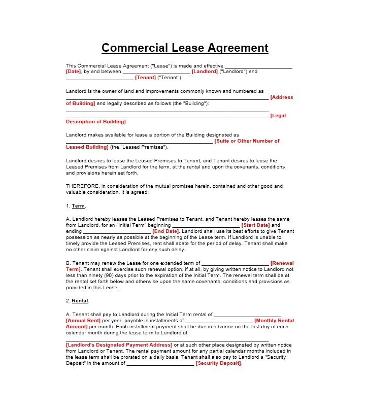 Free Printable Commercial Lease Agreement Uk
