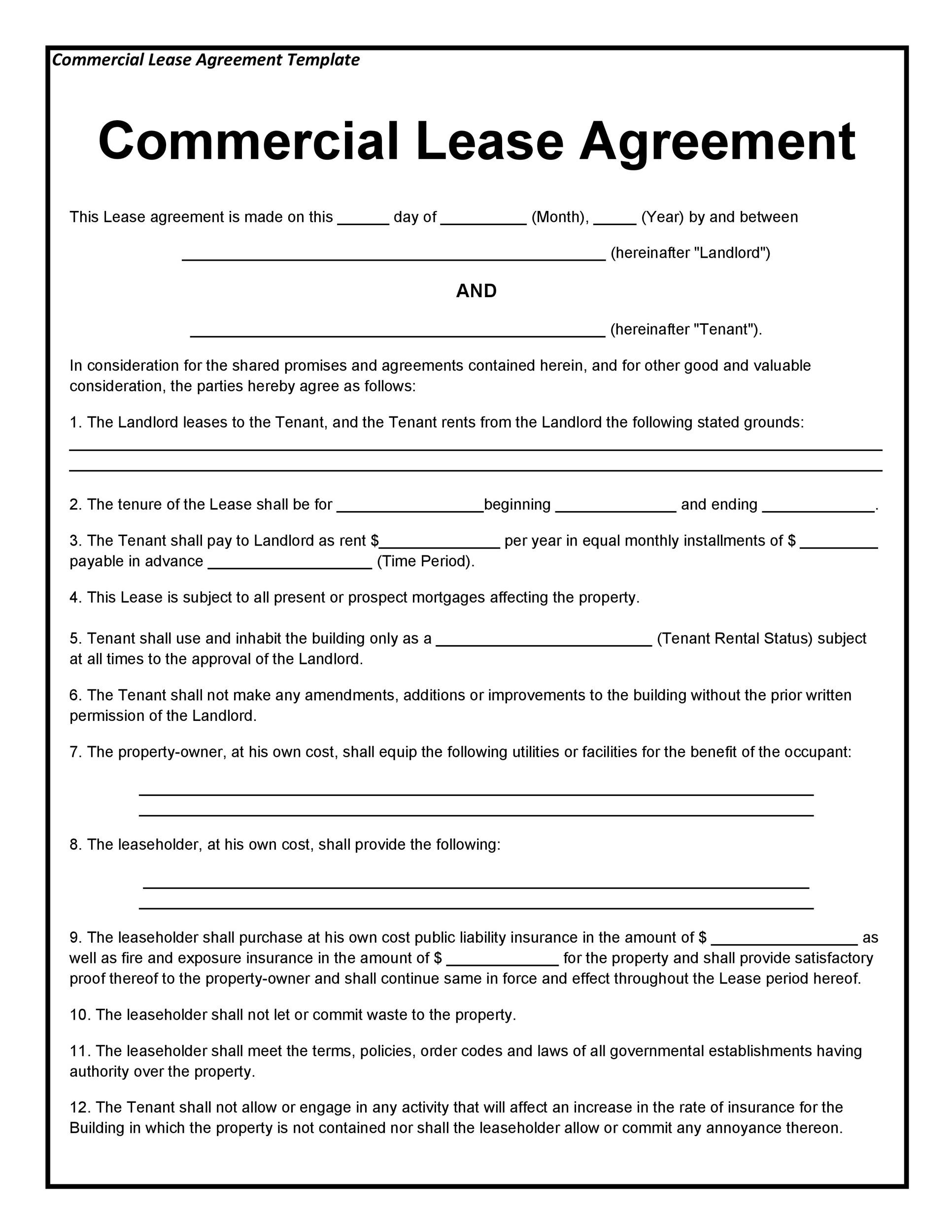 Printable Commercial Lease Agreement Form Printable Blank World