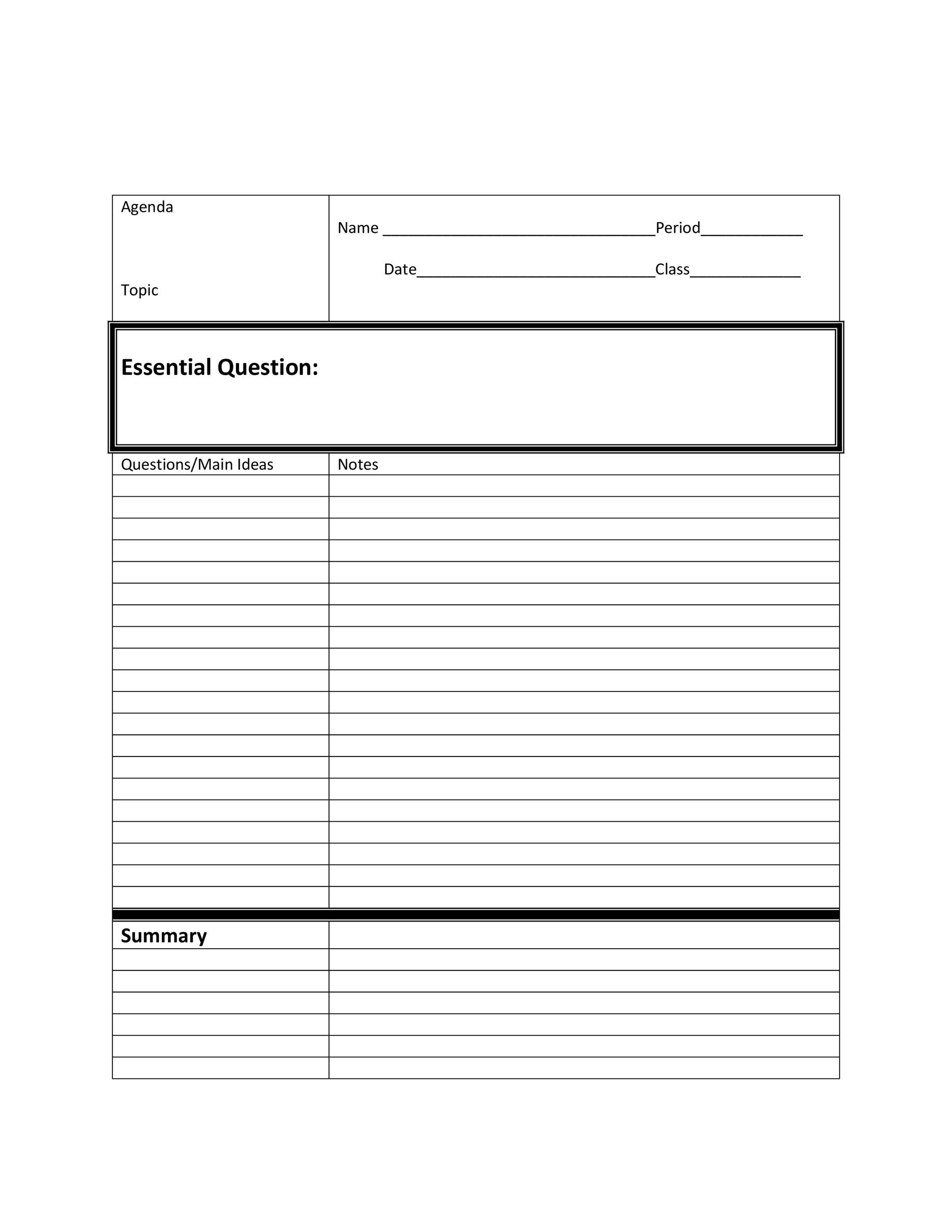 Cornell Notes Template Word Document