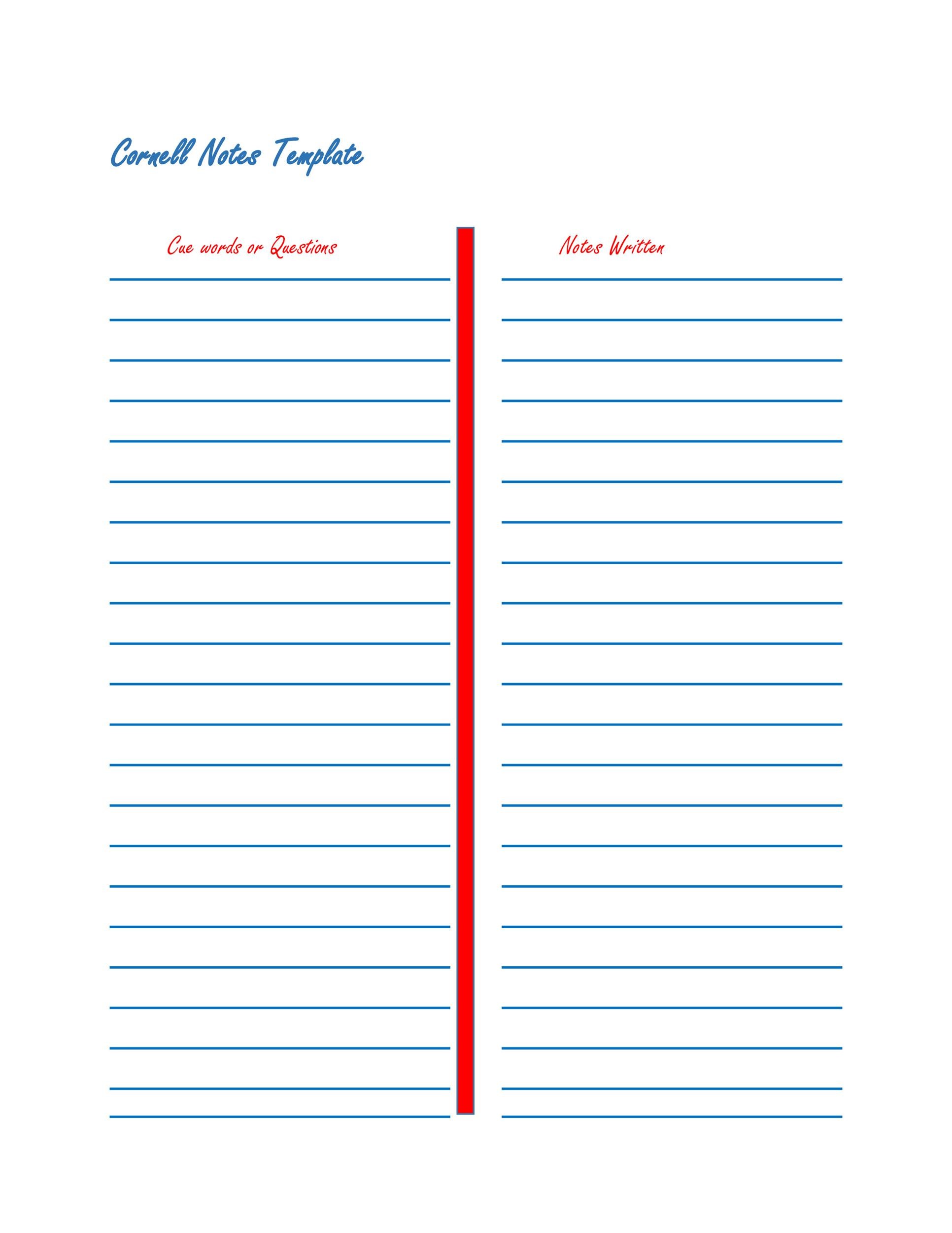 Printable Cornell Note Taking Template DocTemplates