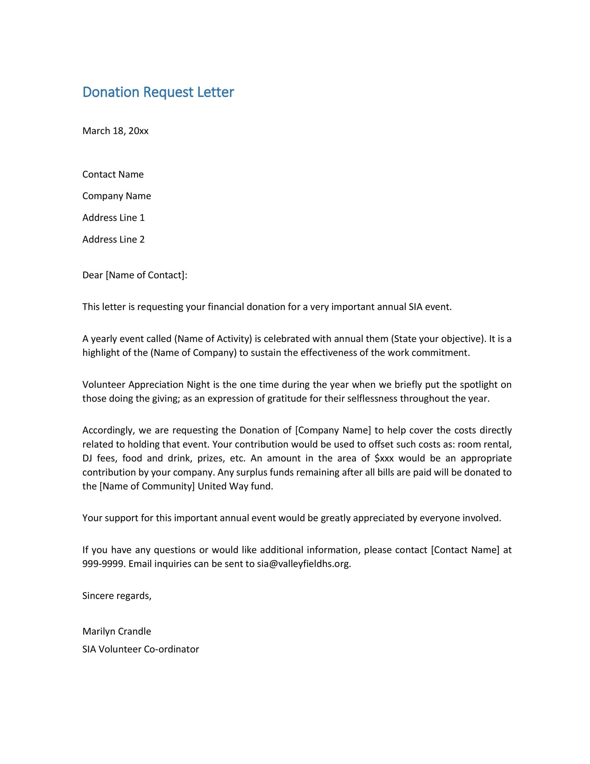 Letter Template For Donations Request