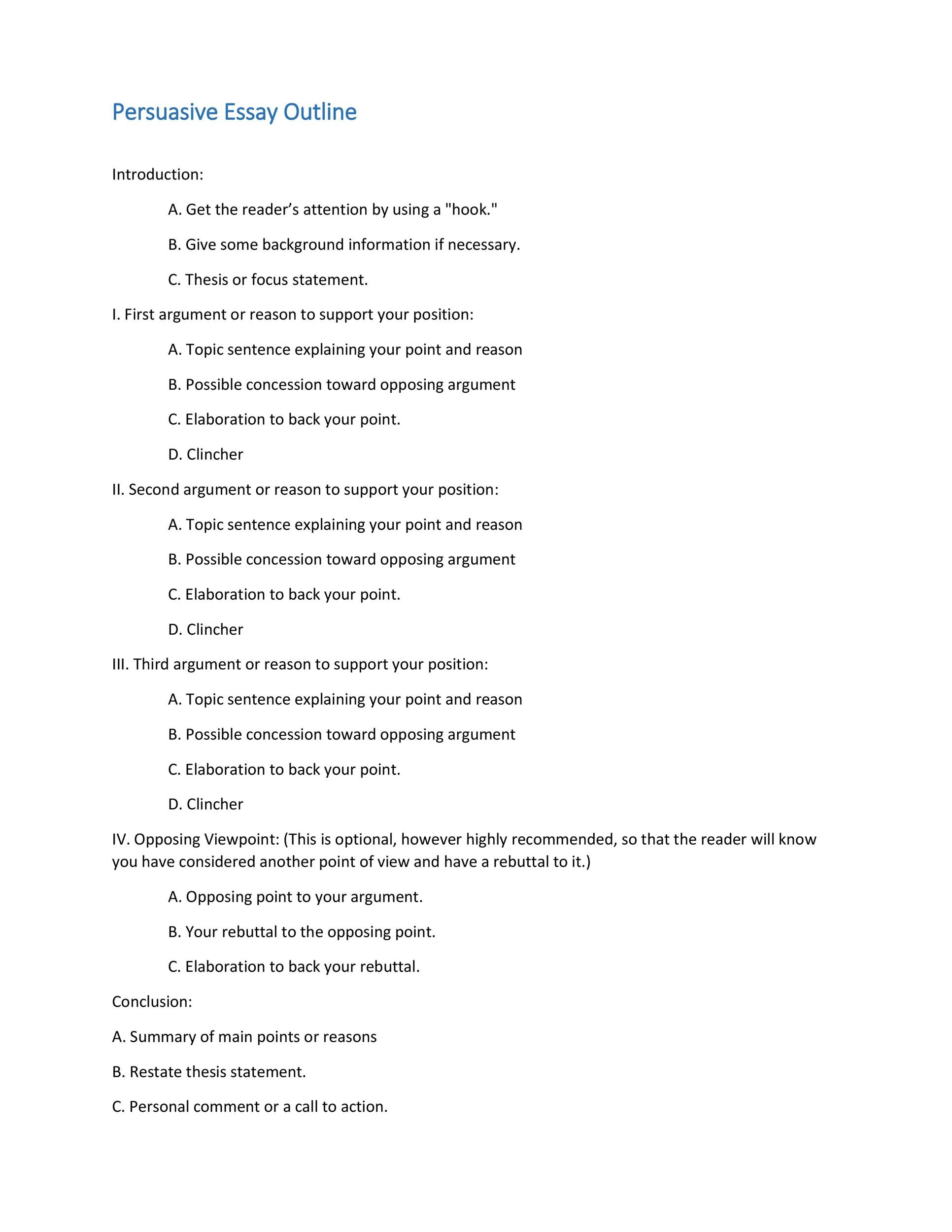 Sample outline for persuasive essay