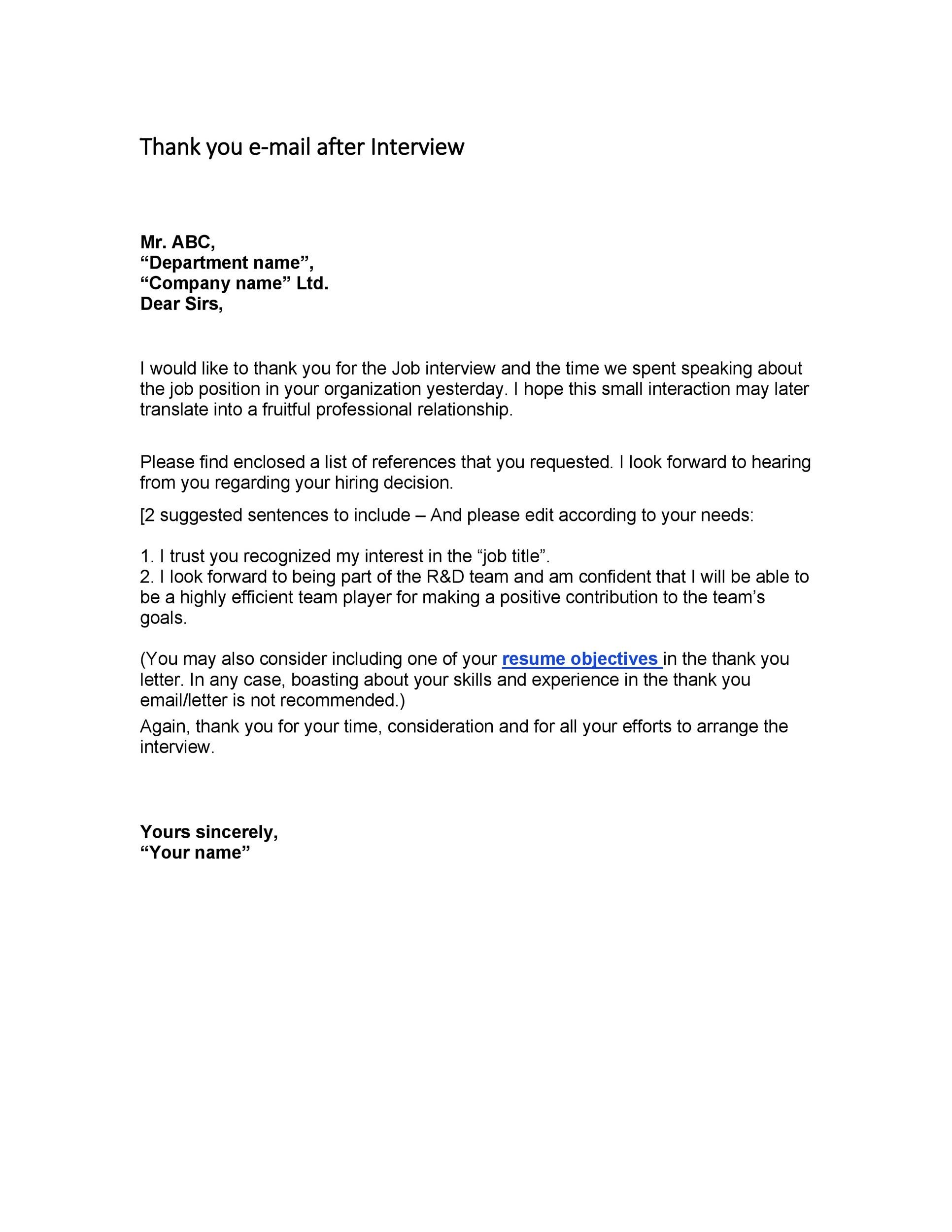 Job Interview Thank You Email Template Sample Templat 