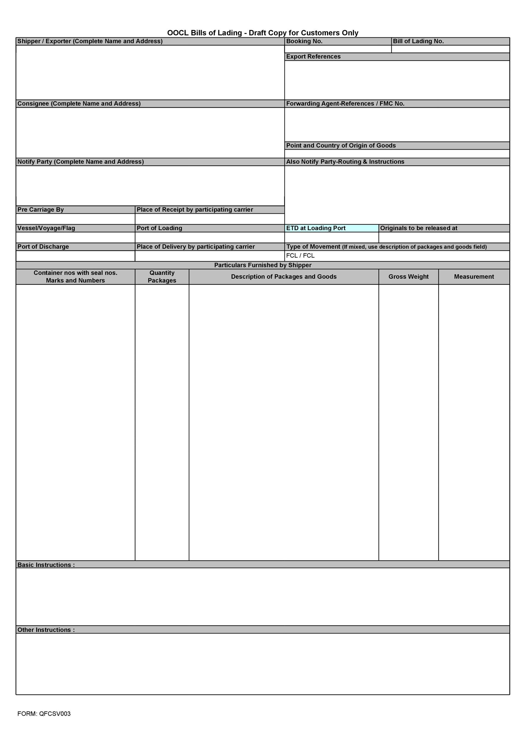 Bill Of Lading Form FREE DOWNLOAD Aashe