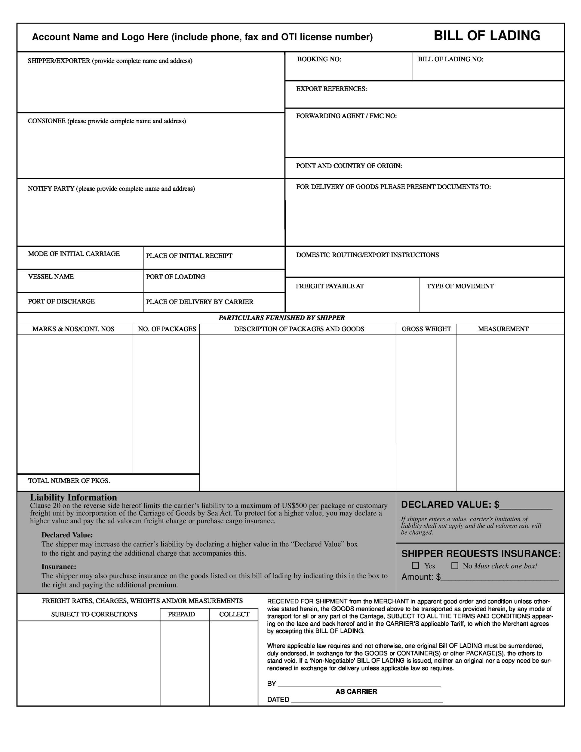 40 Free Bill of Lading Forms & Templates Template Lab