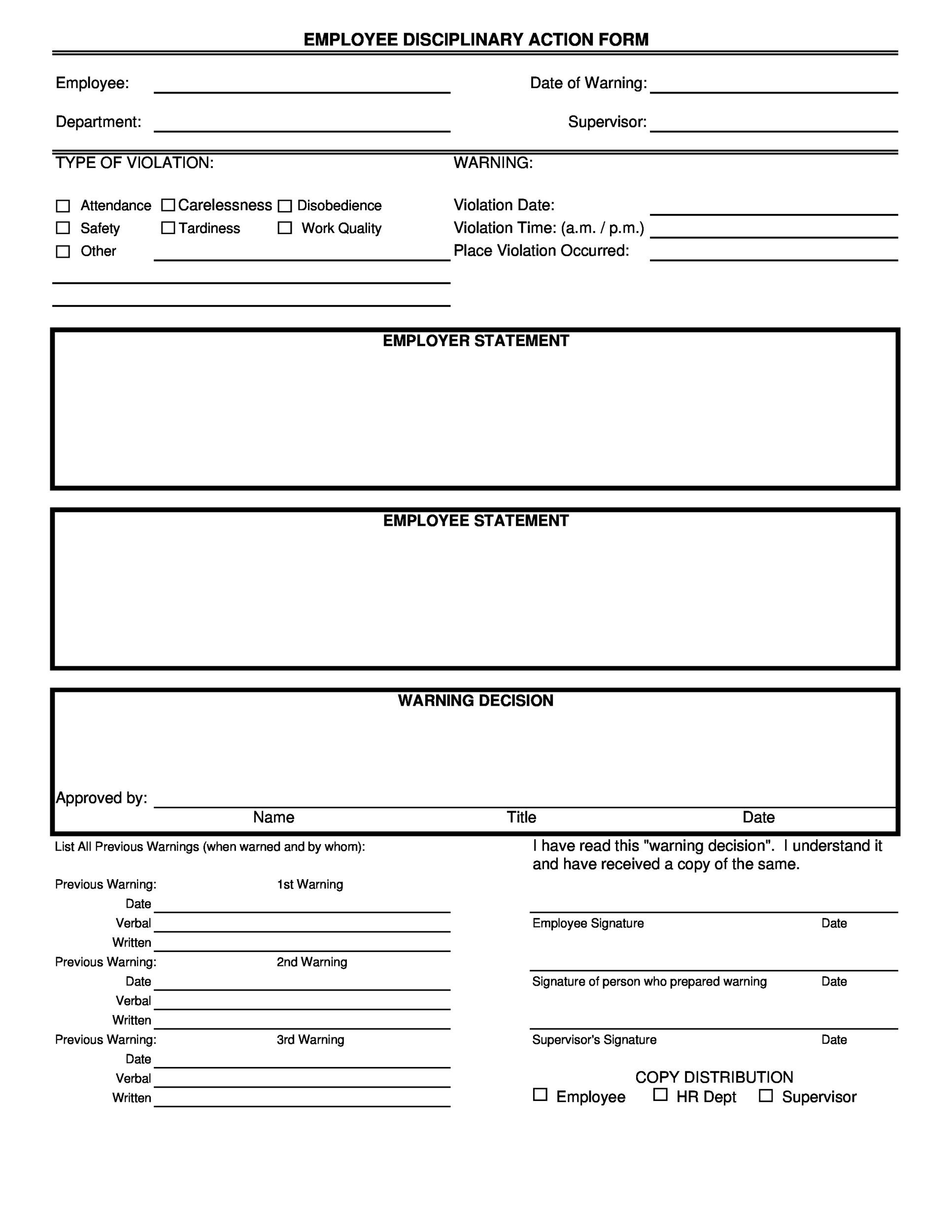 Sample Employee Disciplinary Write Up Form