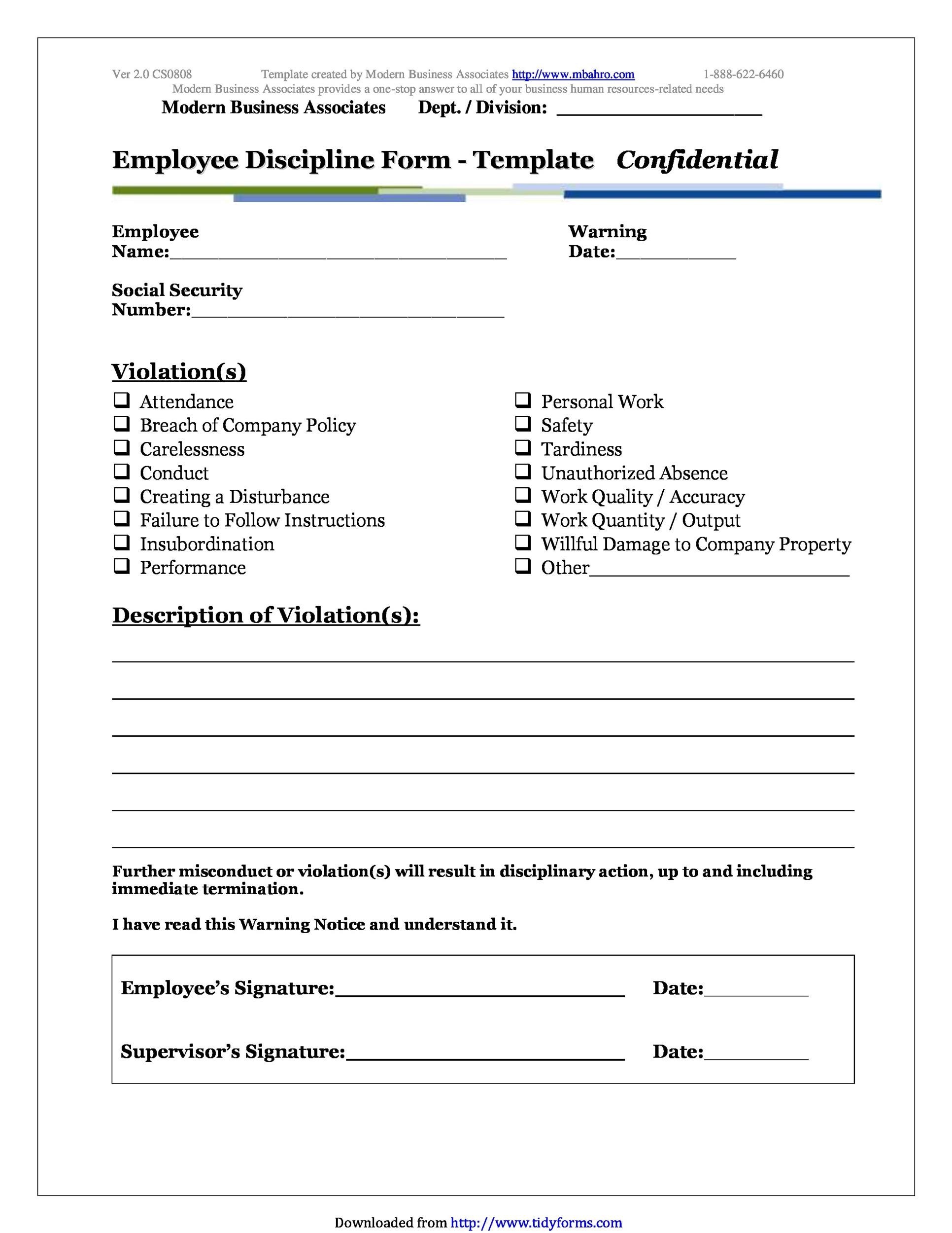 Employee disciplinary write up