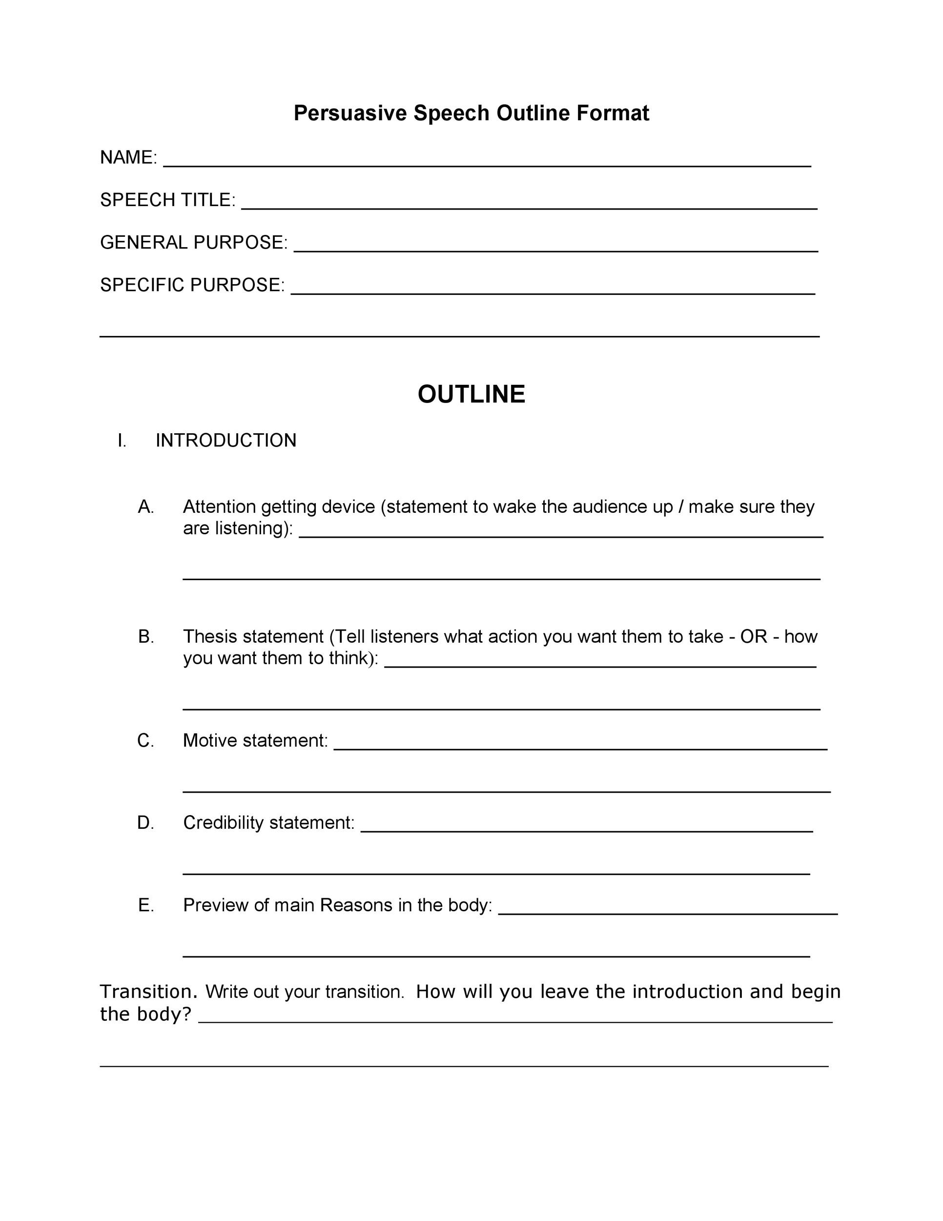 Informative Speech Outline Template Example