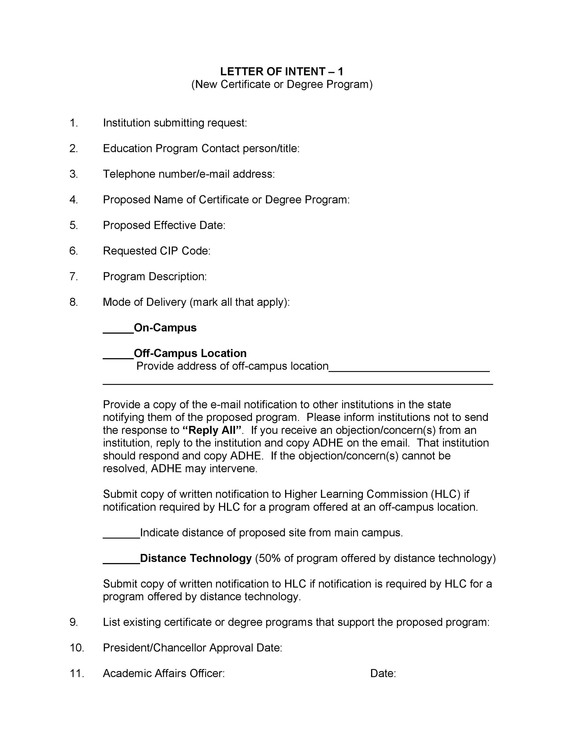 Letter Of Intent Template Free Download