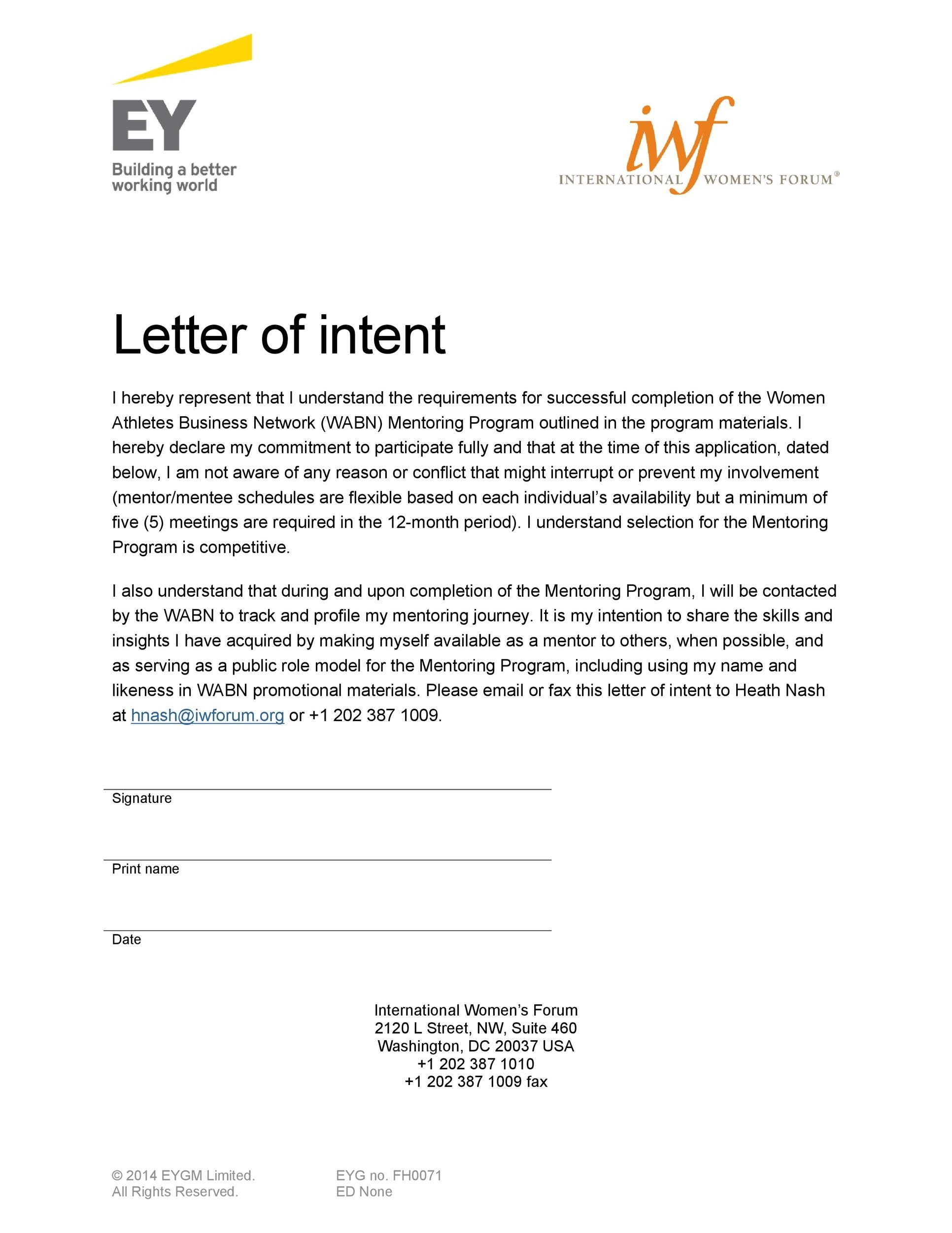 40 Letter Of Intent Templates Samples For Job School Business