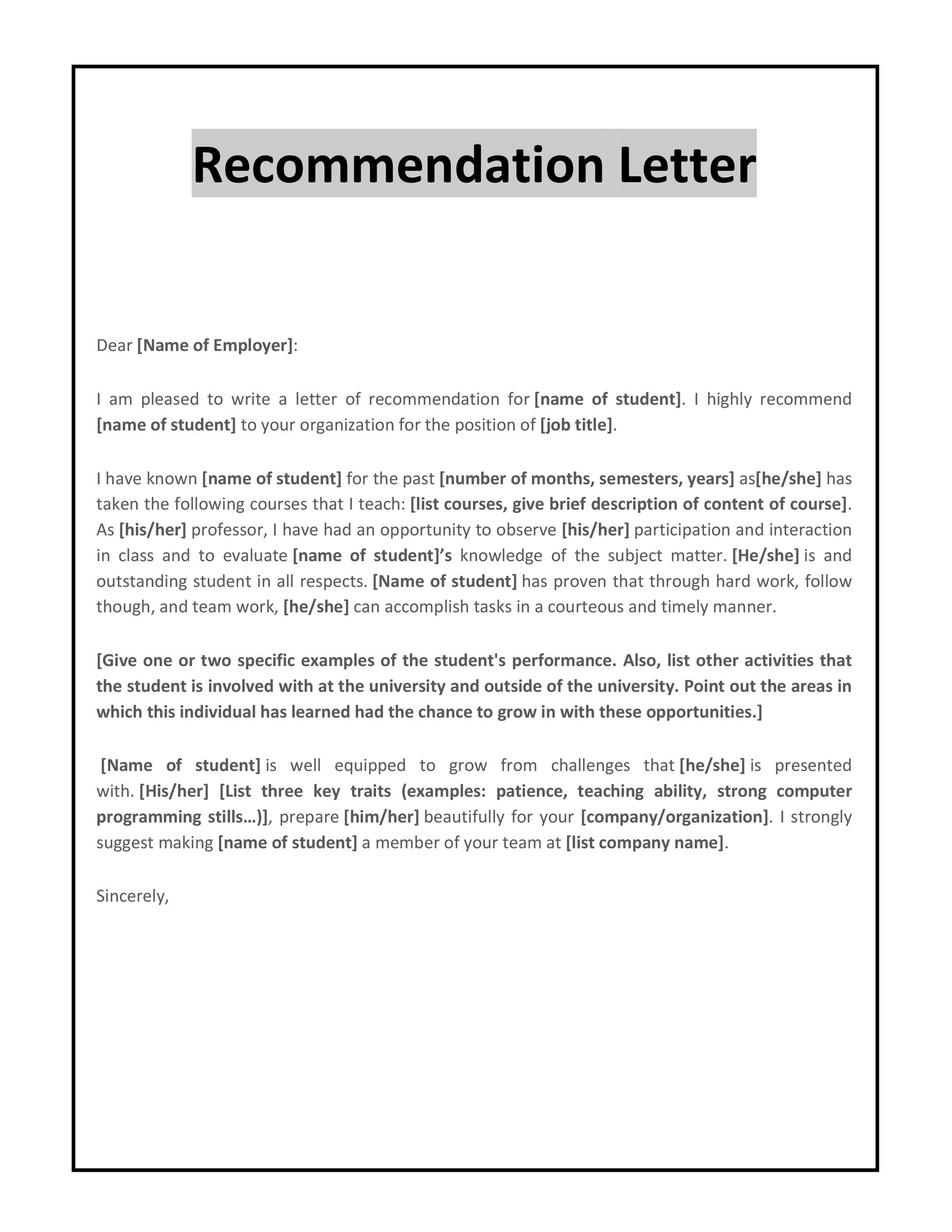 43 Free Letter Of Recommendation Templates And Samples