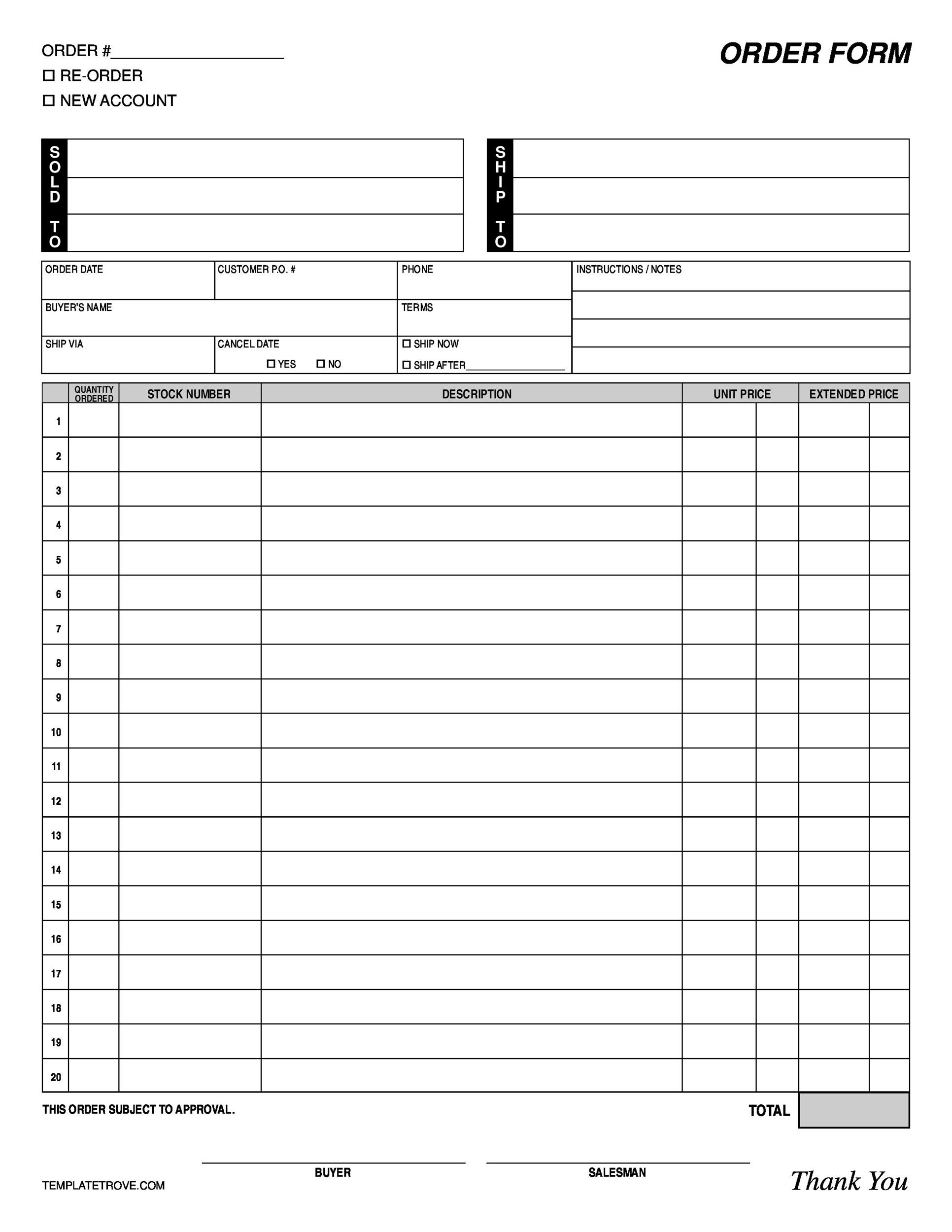 Printable Order Form Template Free