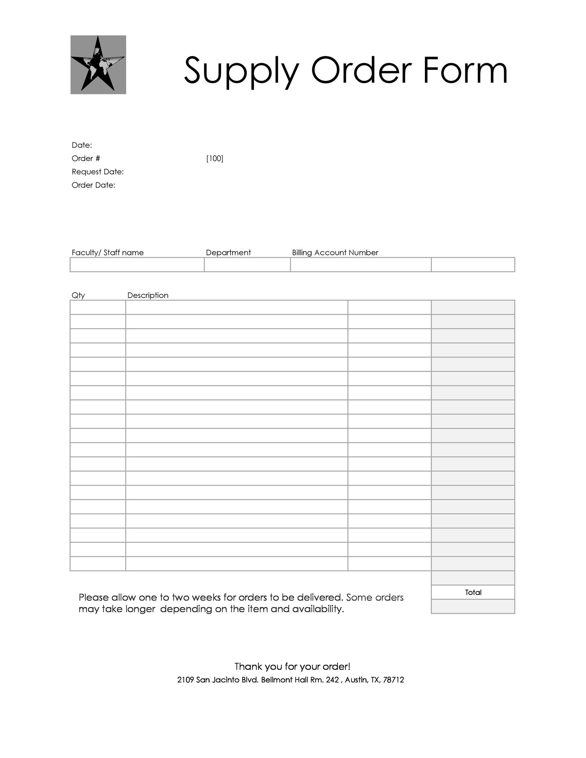 Printable Order Form Template Free