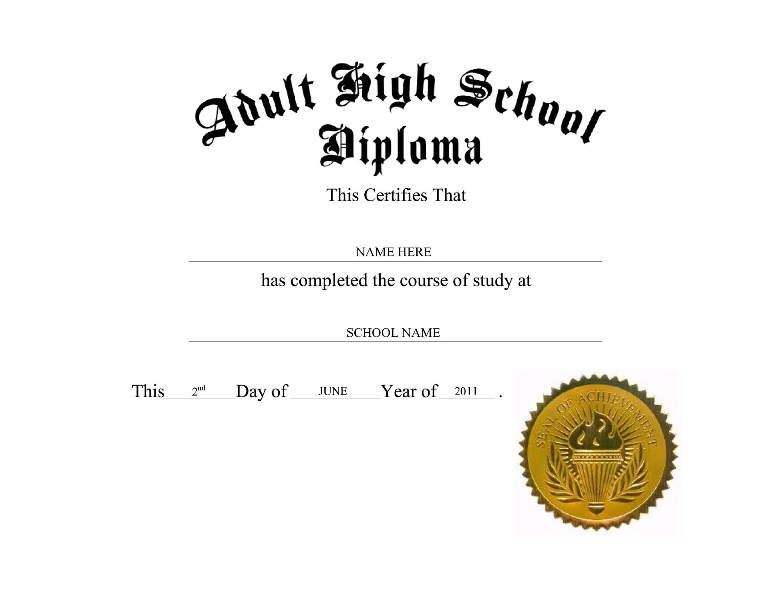 Free Printable High School Diploma Template With Seal Free Download