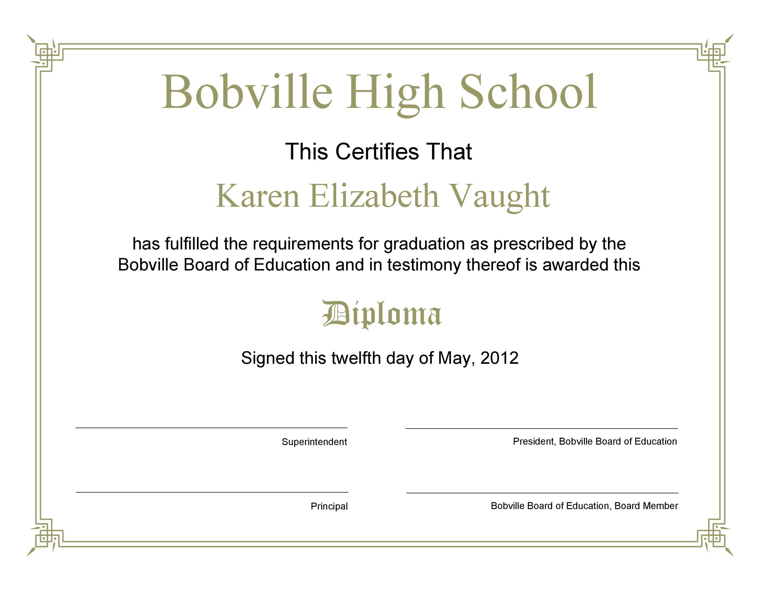 30 Real Fake Diploma Templates High School College Homeschool