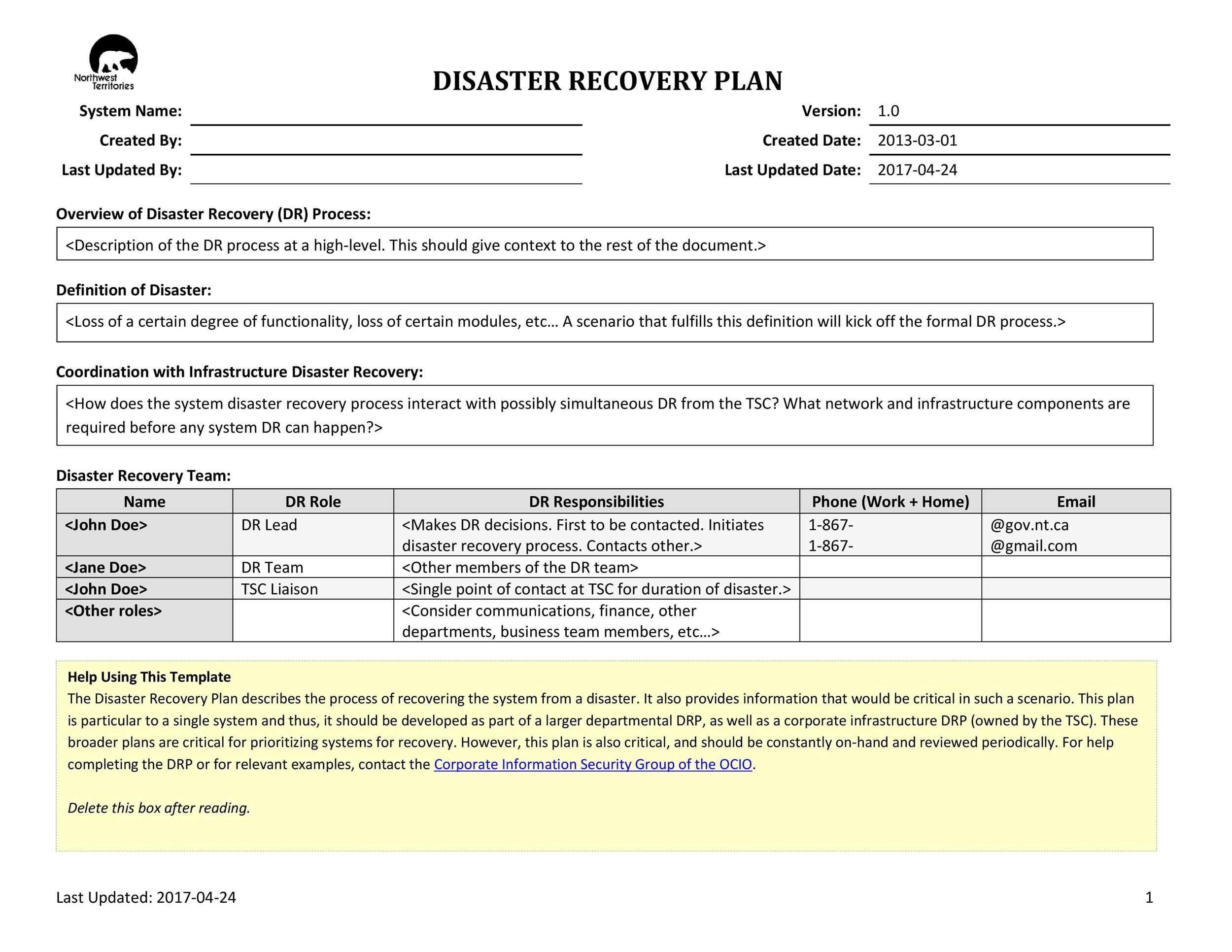 business recovery plan sample