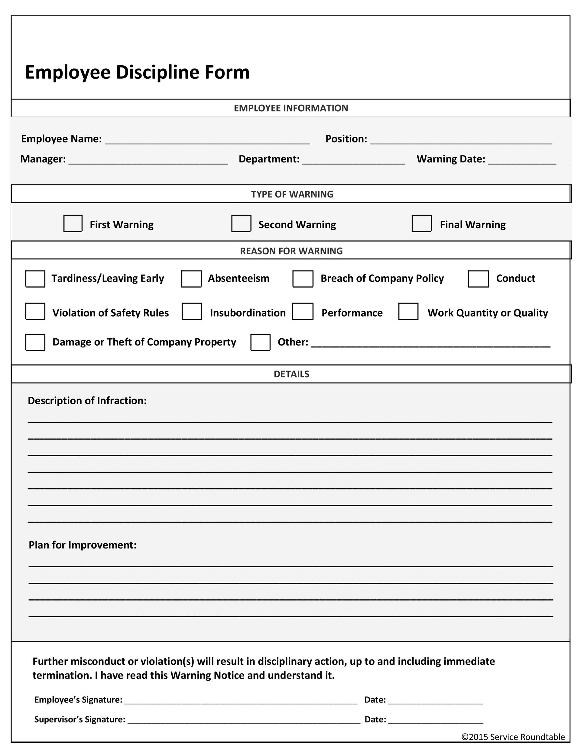 Free Printable Employee Disciplinary Action Template