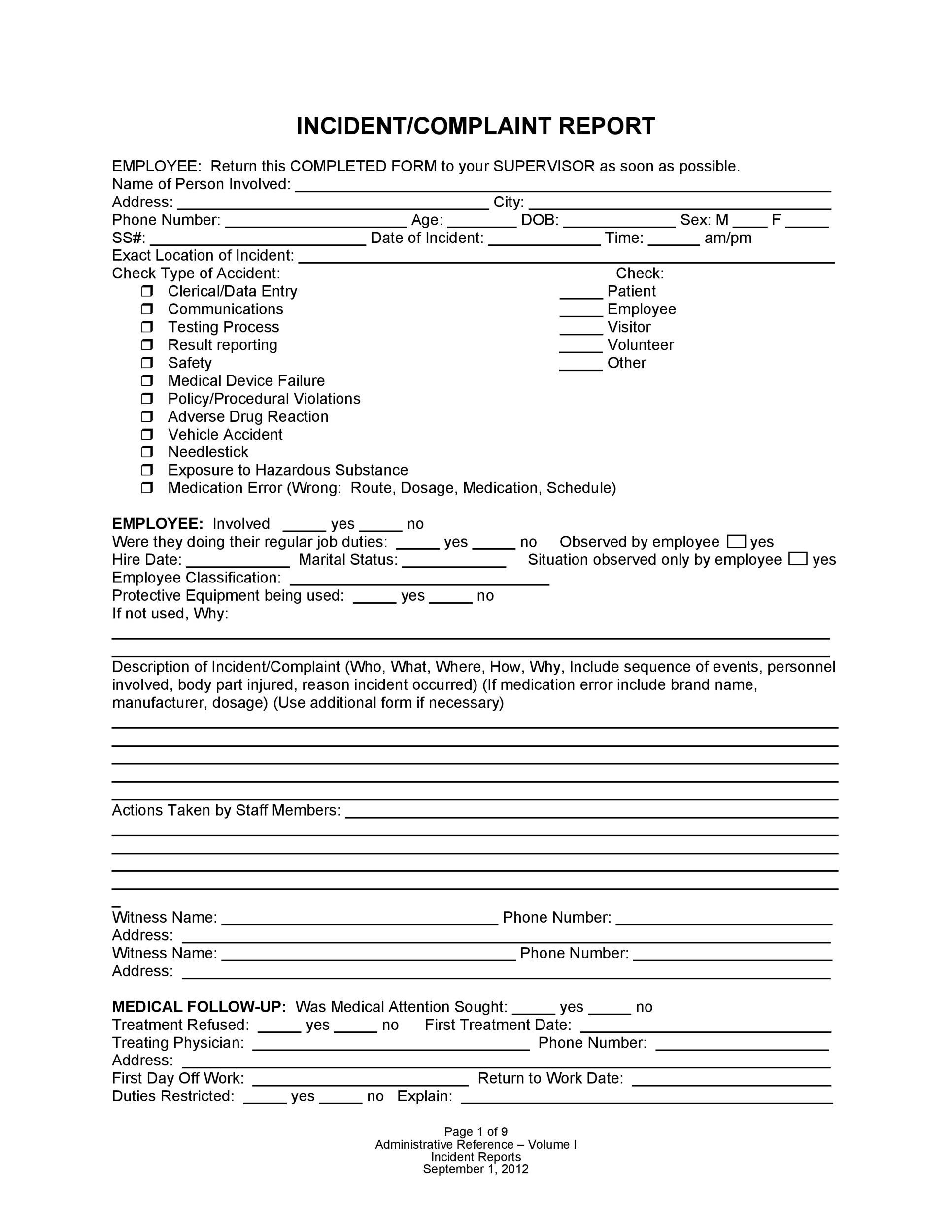 60 Incident Report Template Employee Police Generic Template Lab 3127