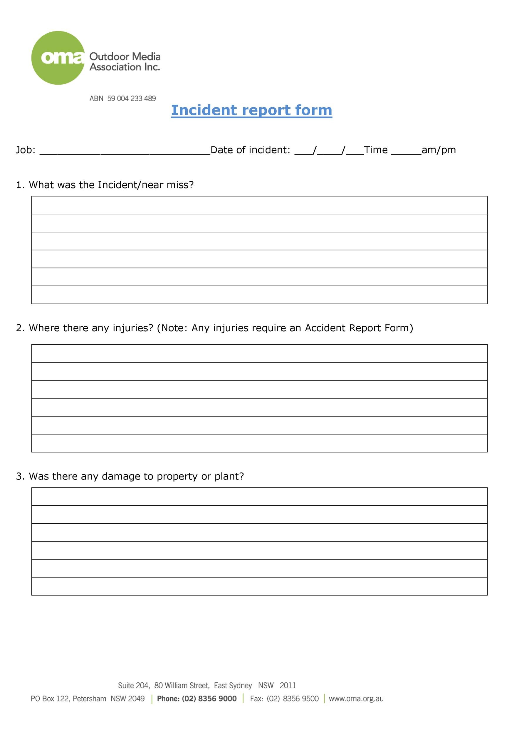 Free Printable Employee Incident Report Template