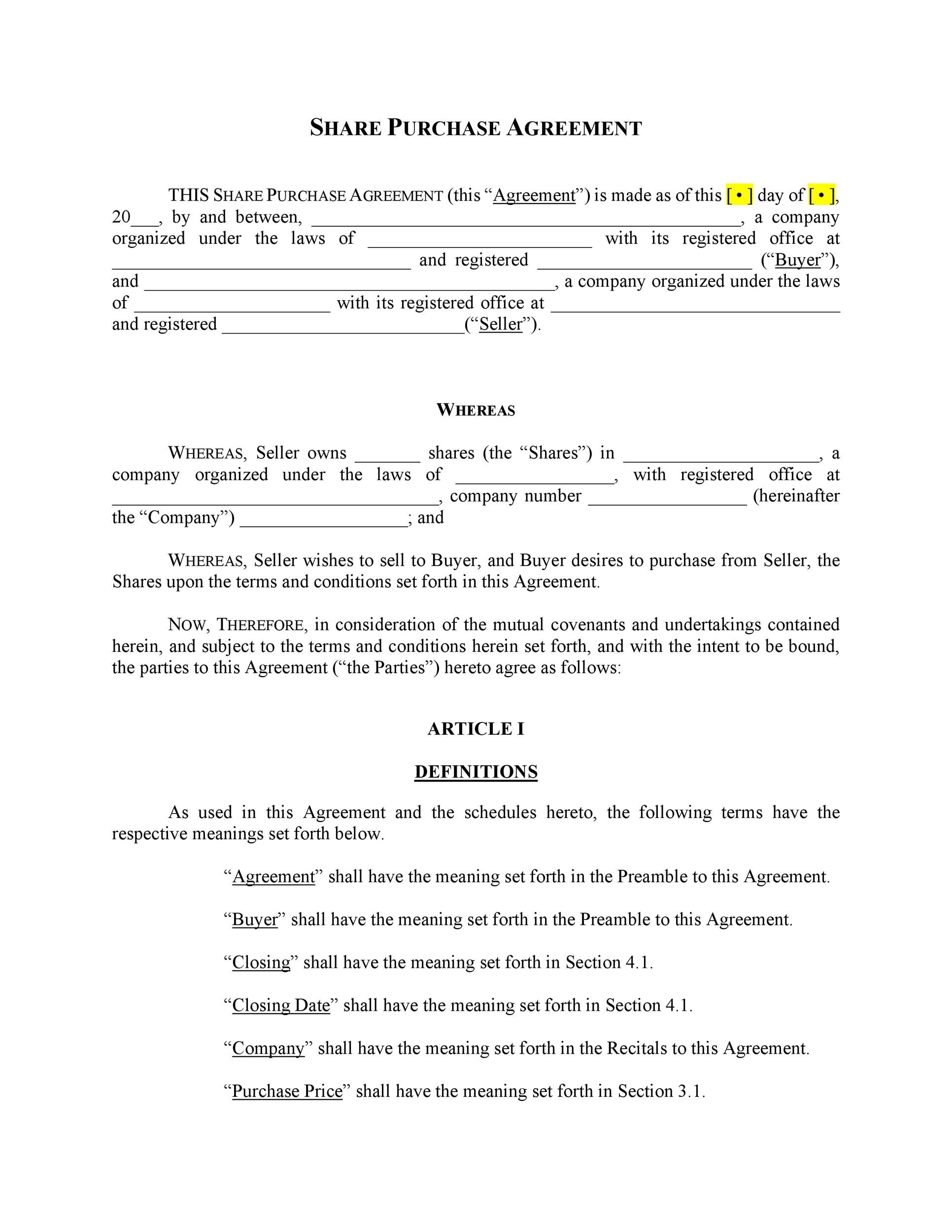 Purchase Contract Template Word