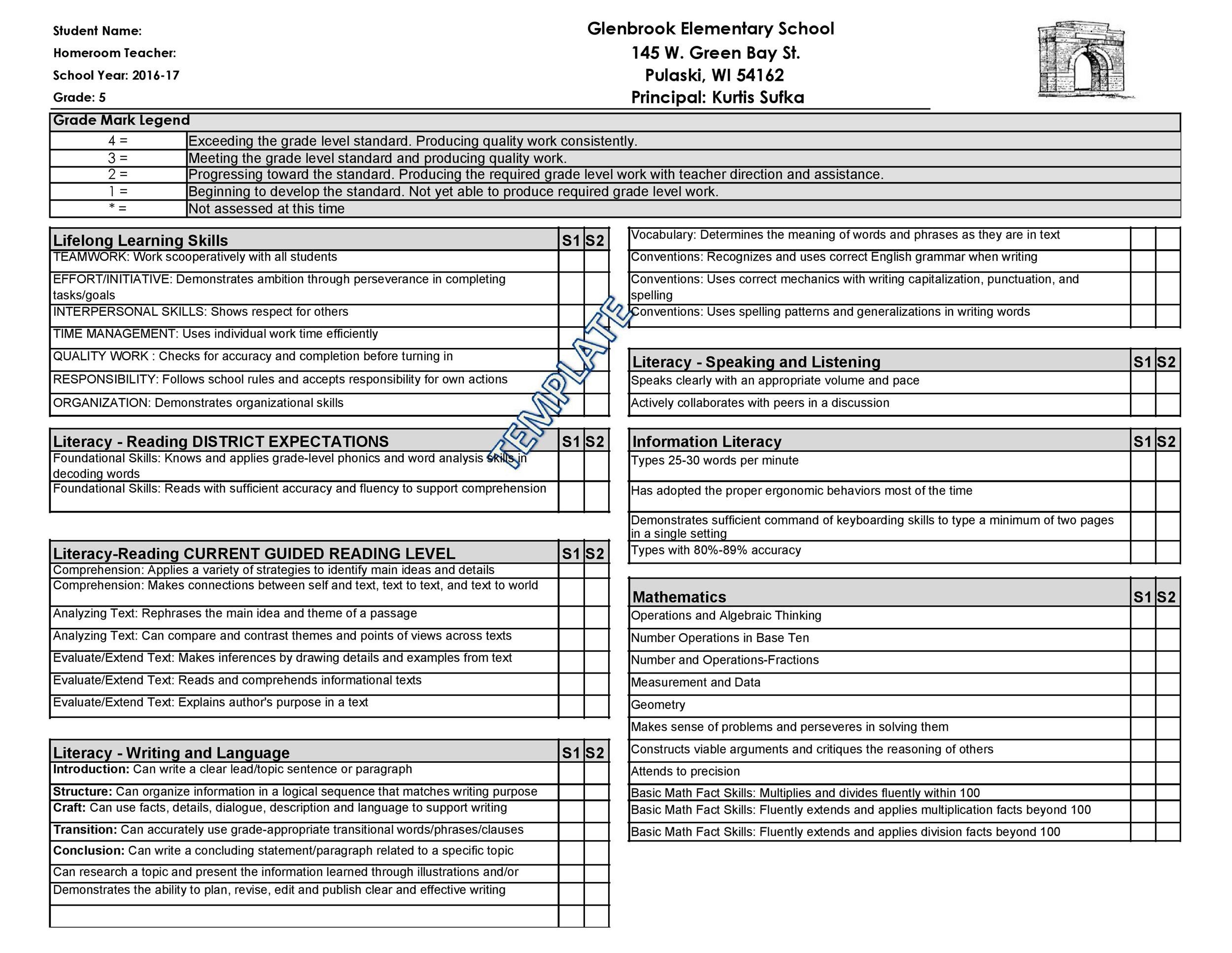 Fake Report Card Template