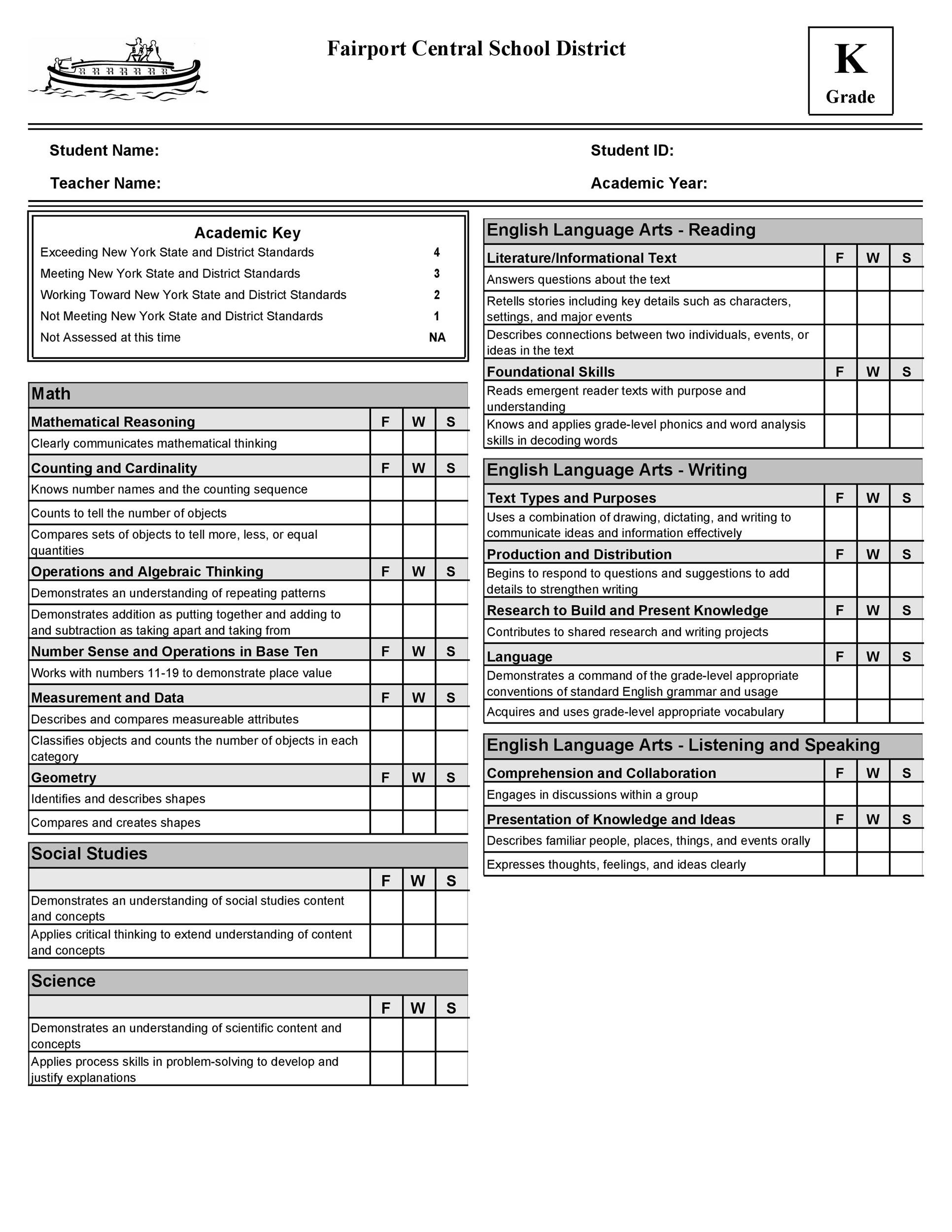 High School Student Report Card Template