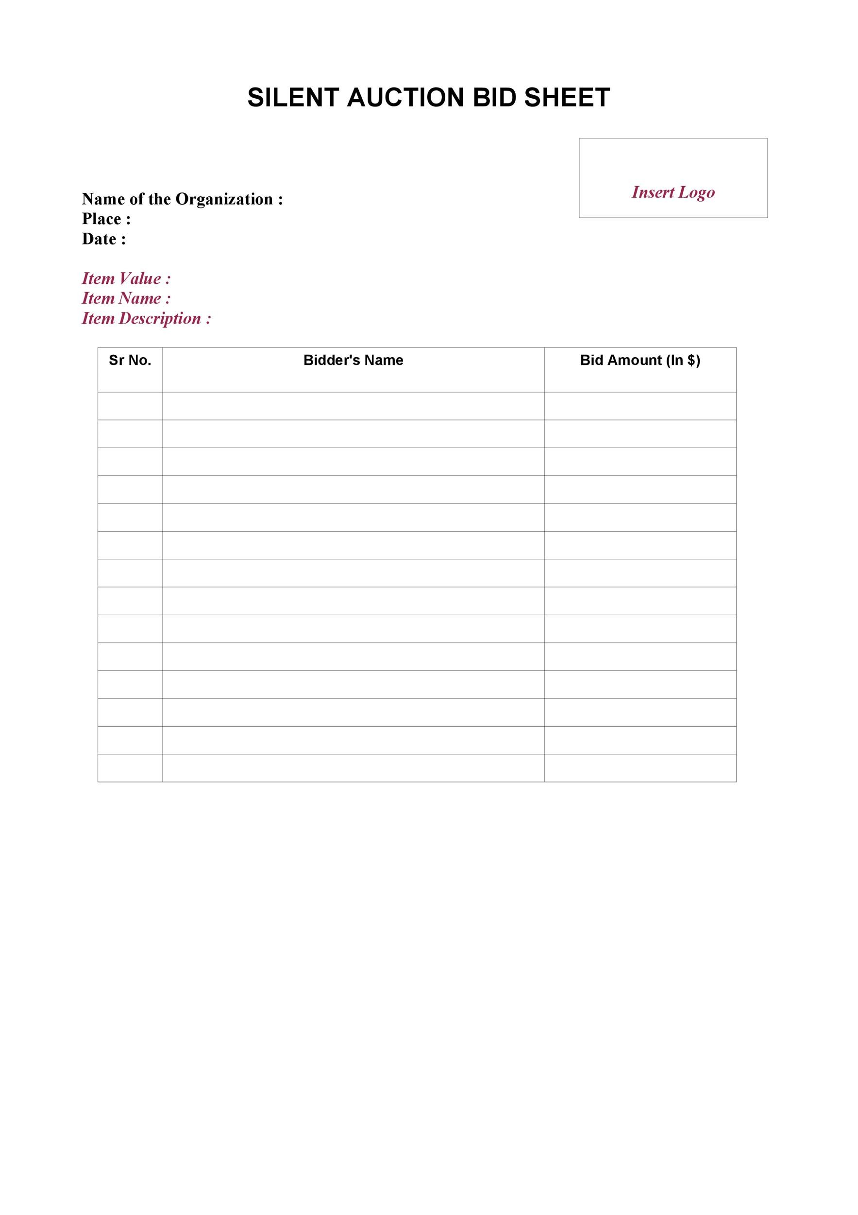 Agile free printable silent auction bid sheets | Russell Website