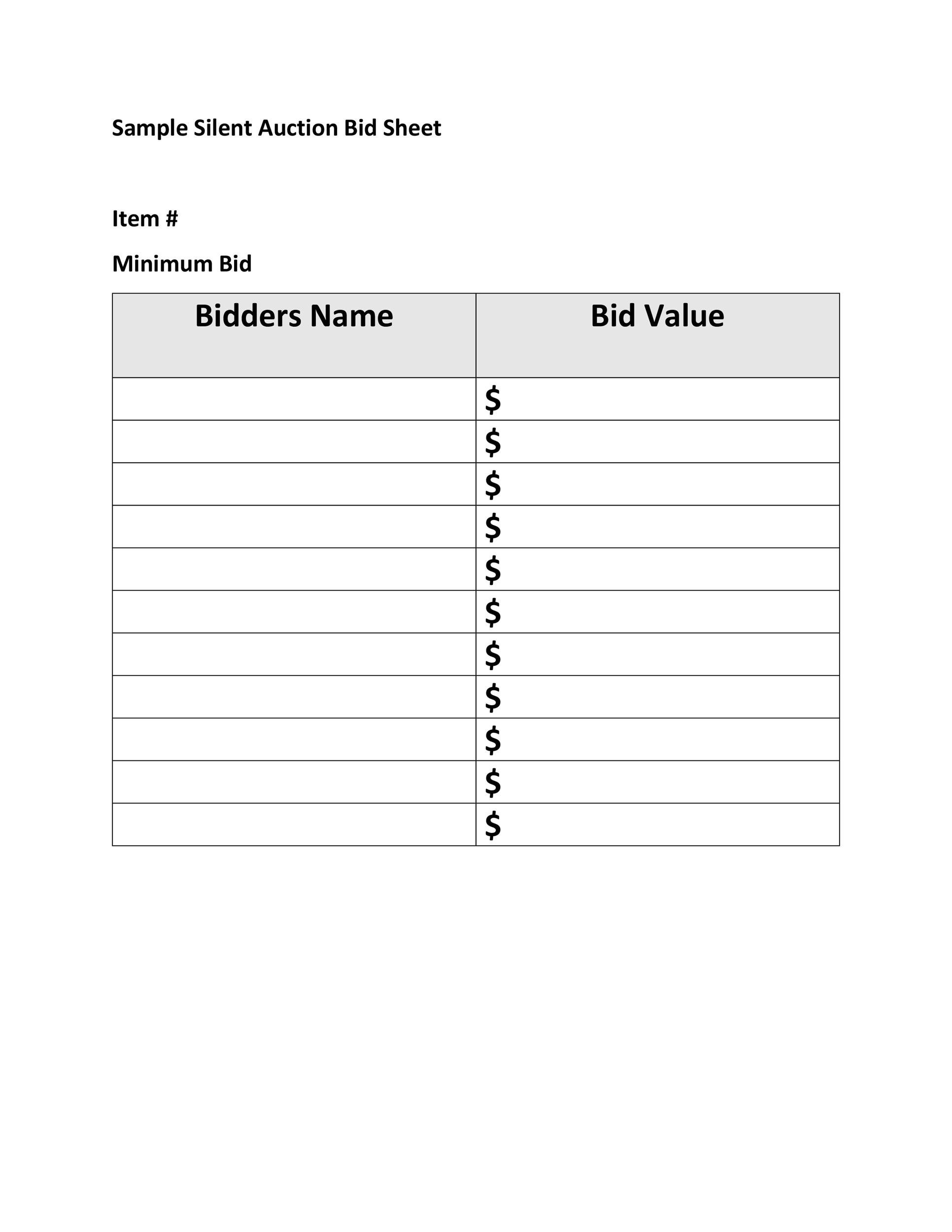 Free Printable Silent Auction Bid Sheets That are Peaceful - Mitchell Blog