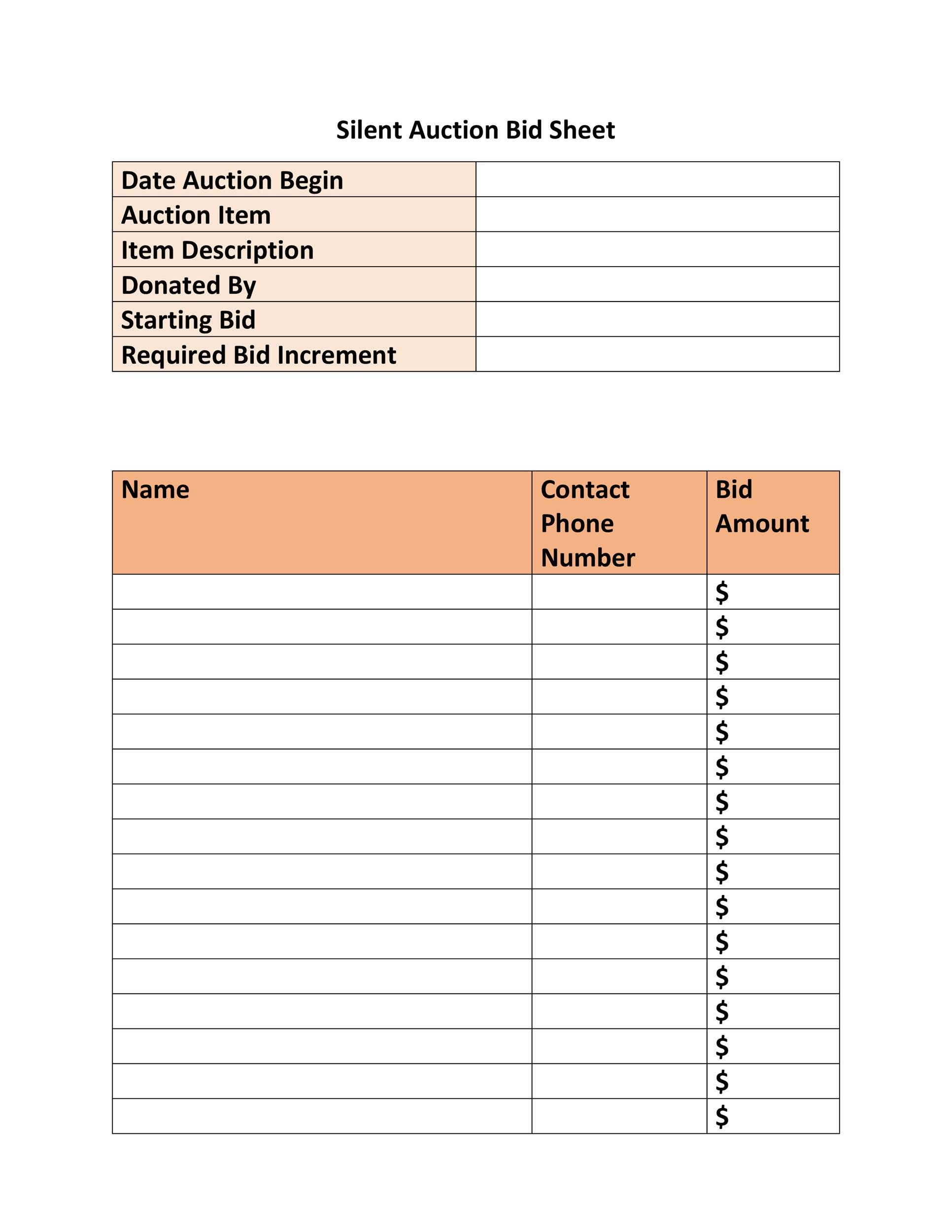 Free Printable Silent Auction Templates Templates Printable Download