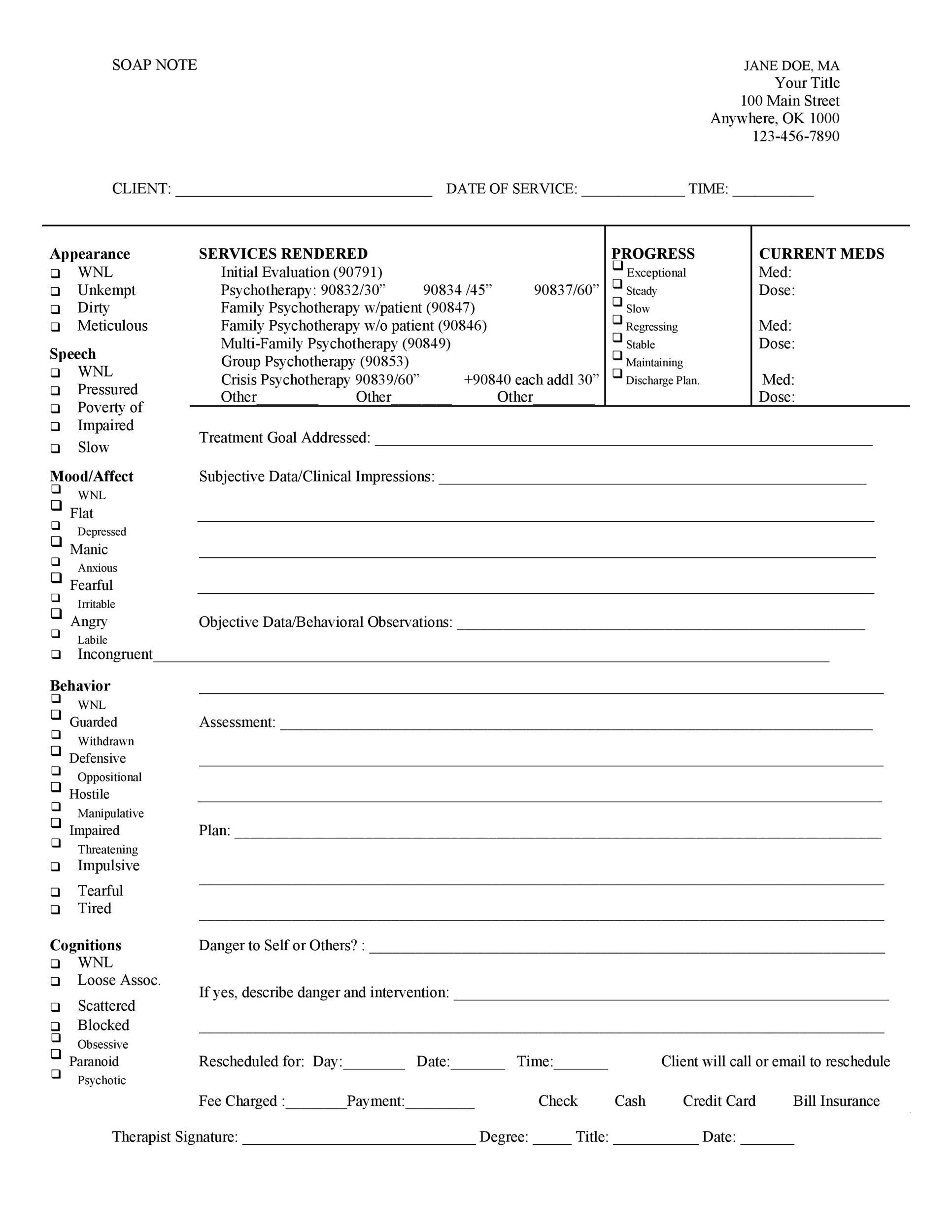 Printable Dental Soap Note Template