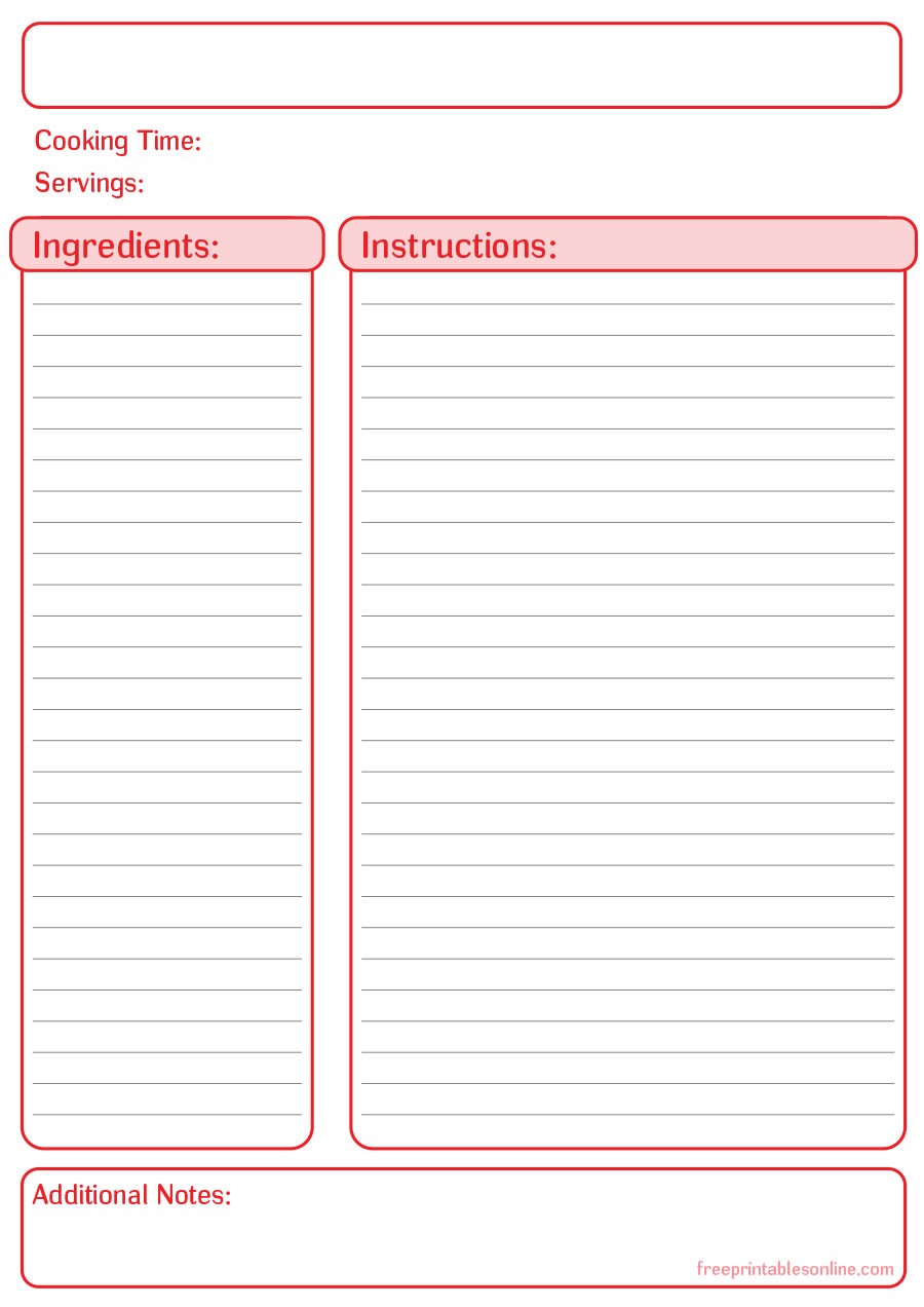 Cookbook Templates Free Printable