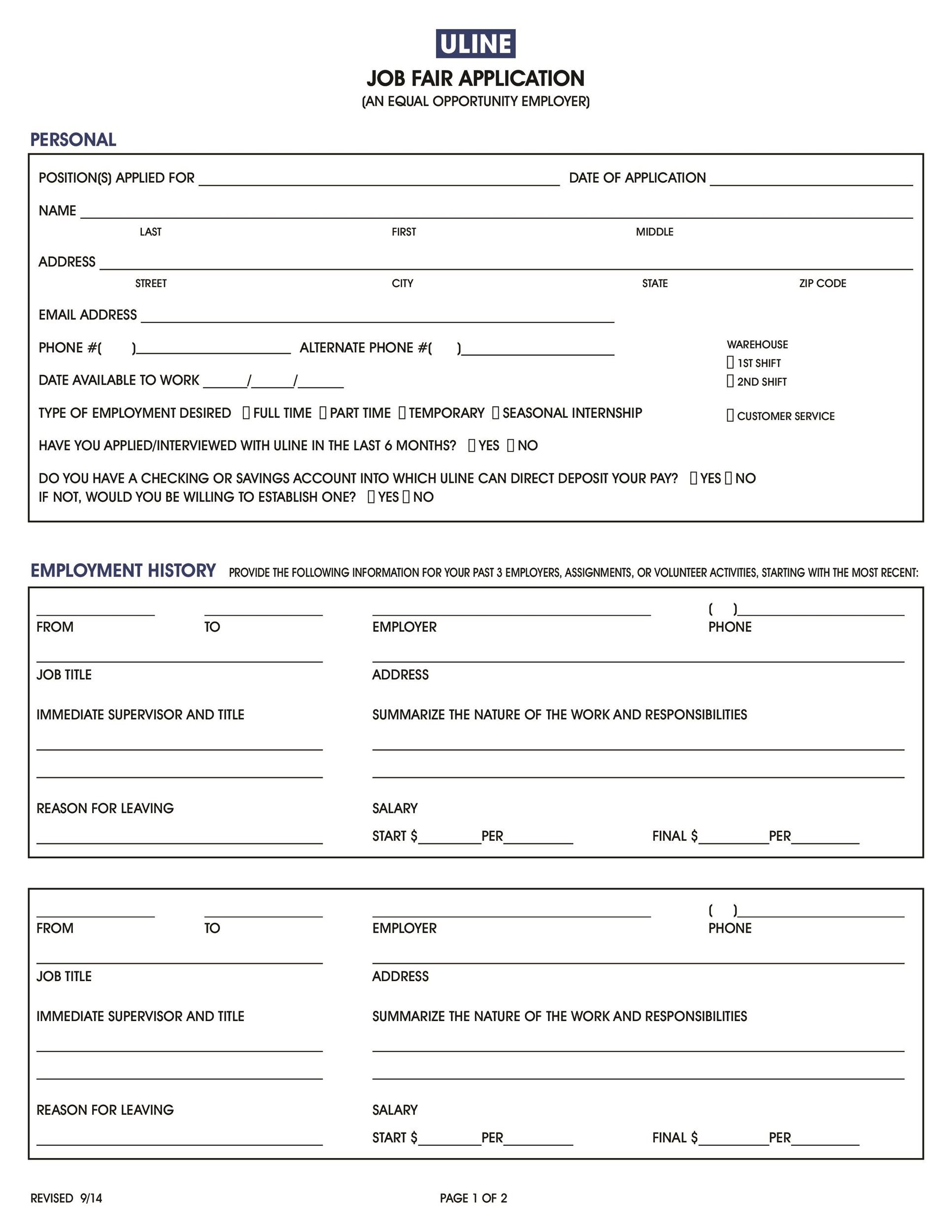 50 Free Employment Job Application Form Templates Printable Templatelab 2156