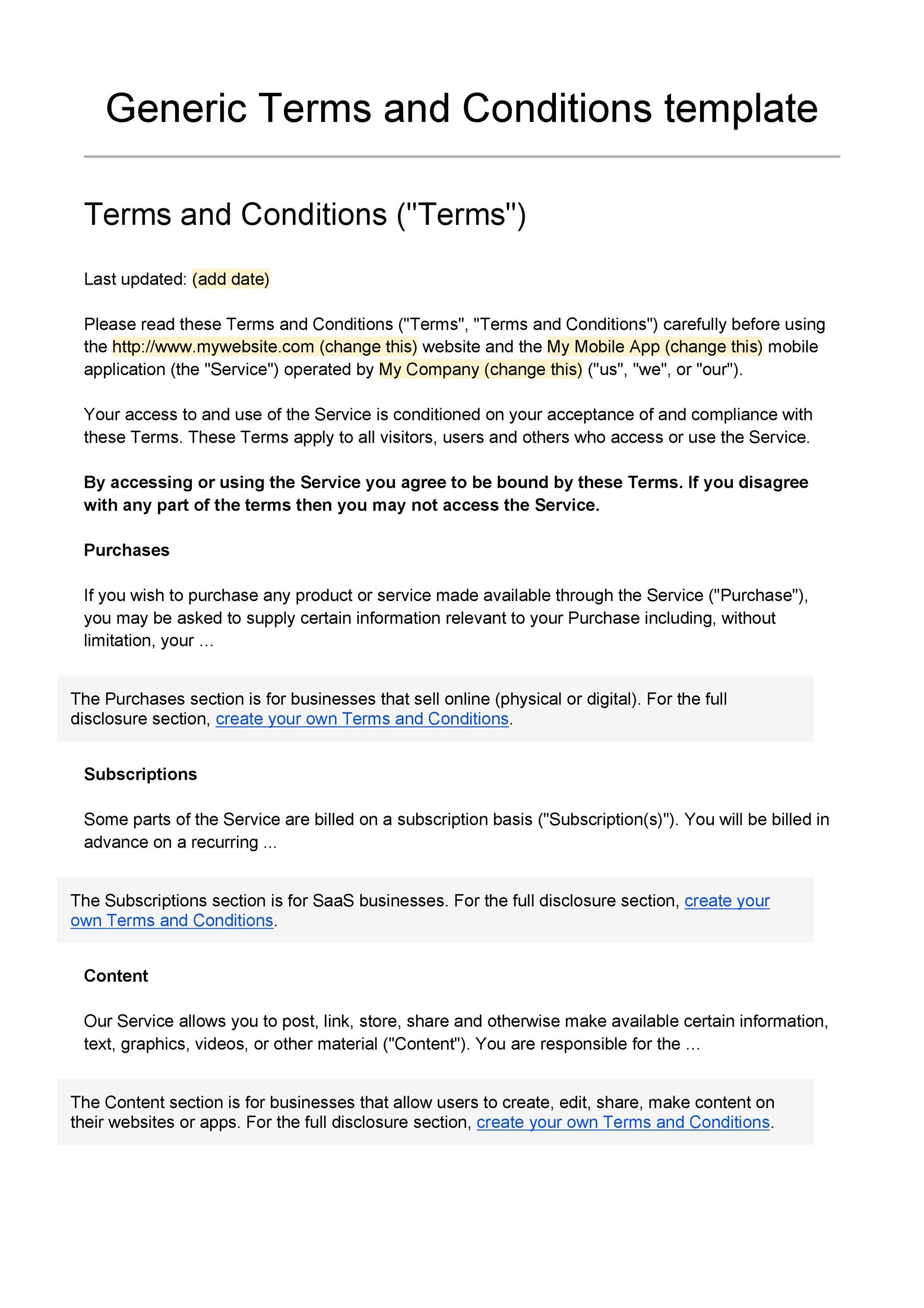 40 Free Terms and Conditions Templates for any Website Template Lab