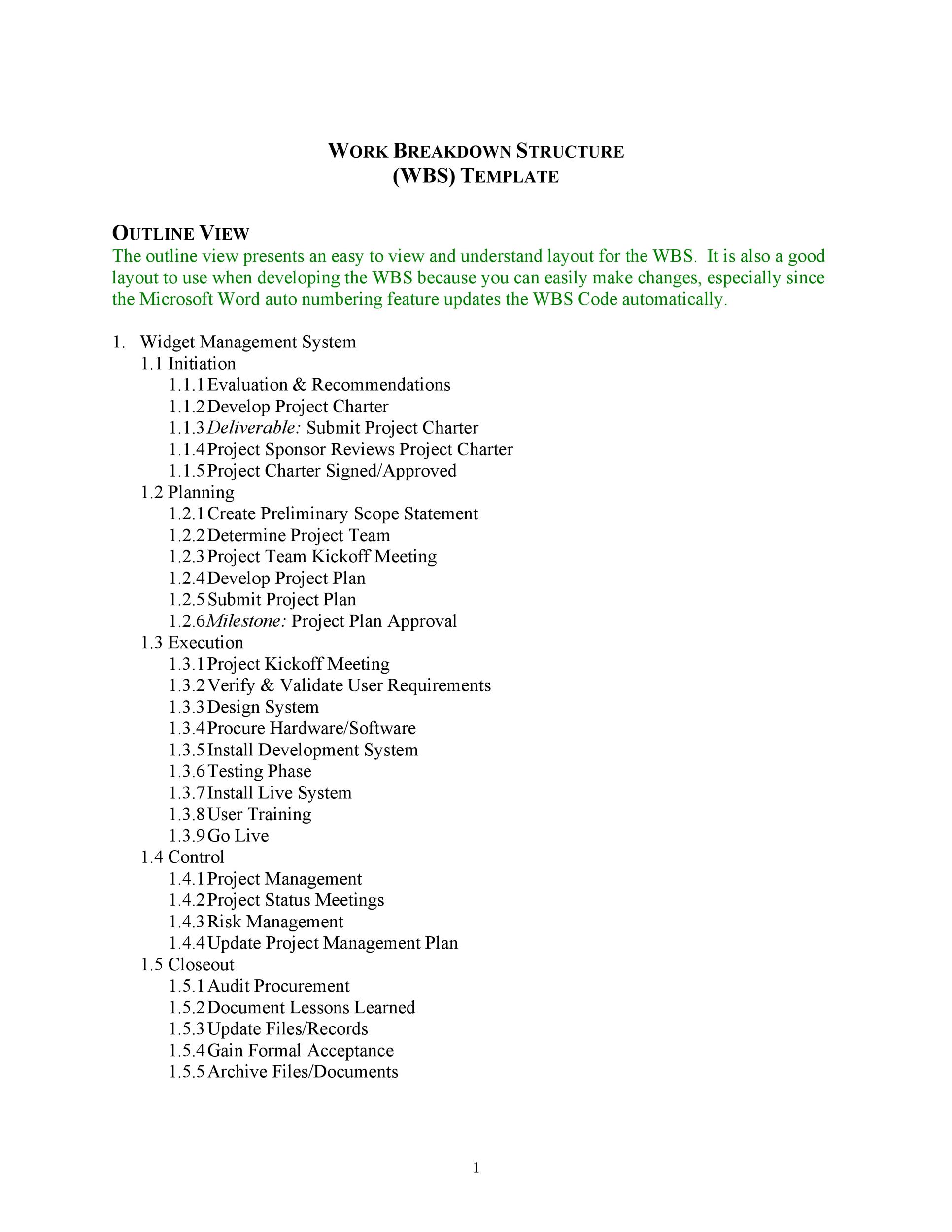 Wbs Chart Template