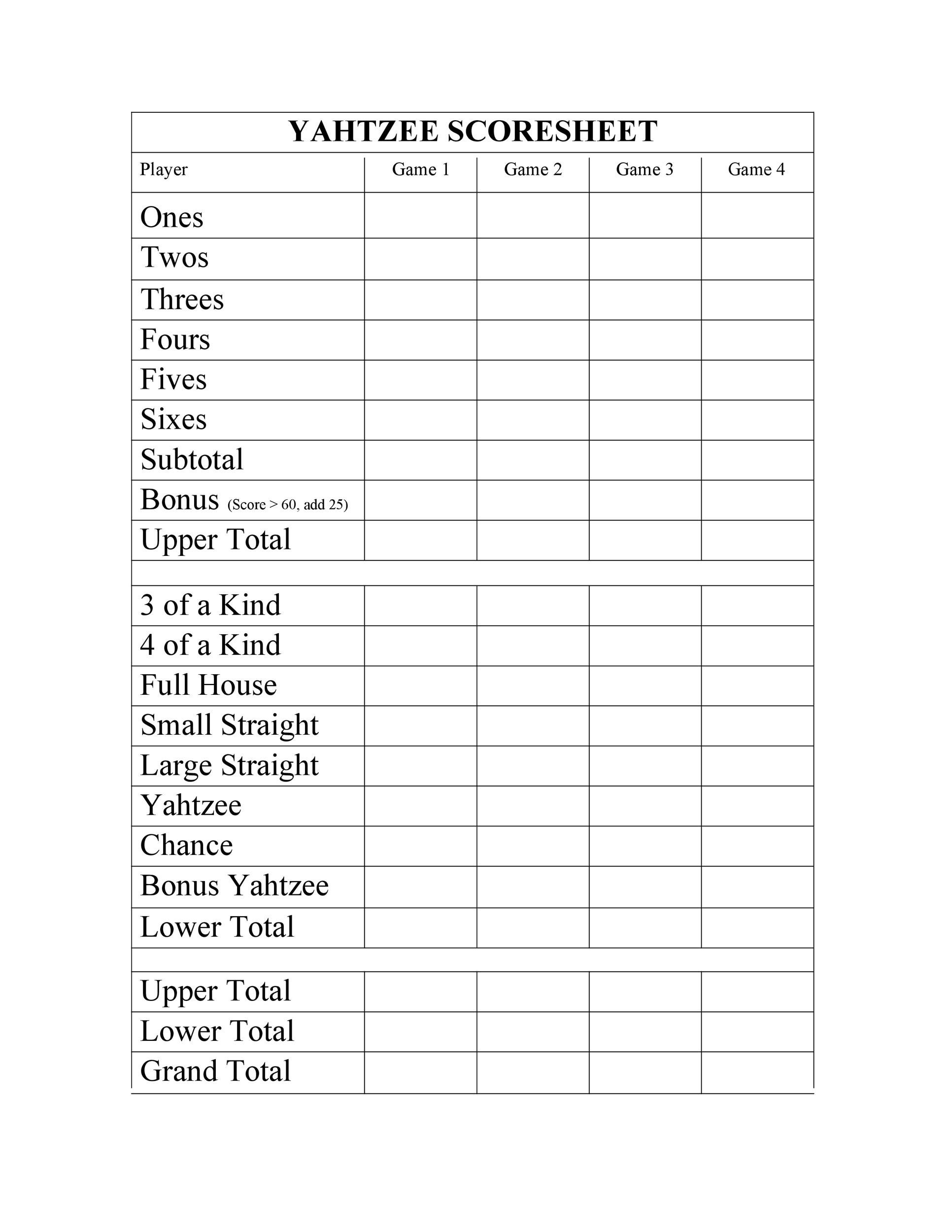 Yahtzee Score Sheet Printable Free Customize And Print