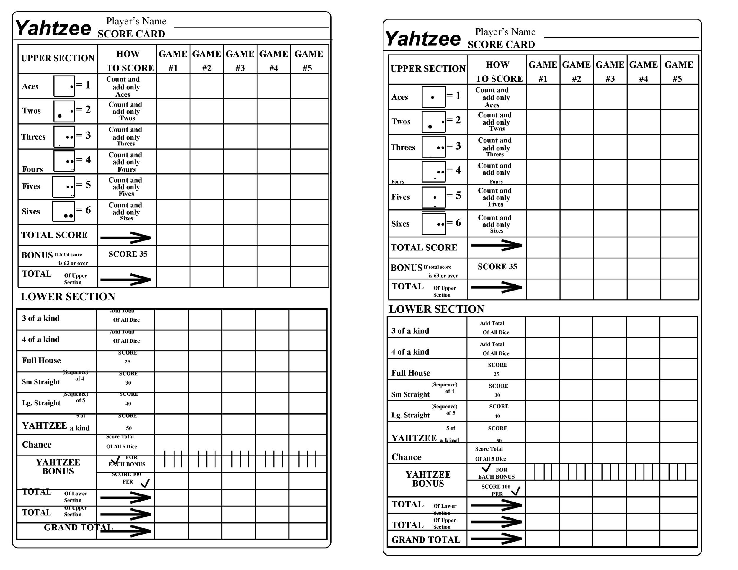 28 Printable Yahtzee Score Sheets & Cards (101 FREE) ᐅ TemplateLab