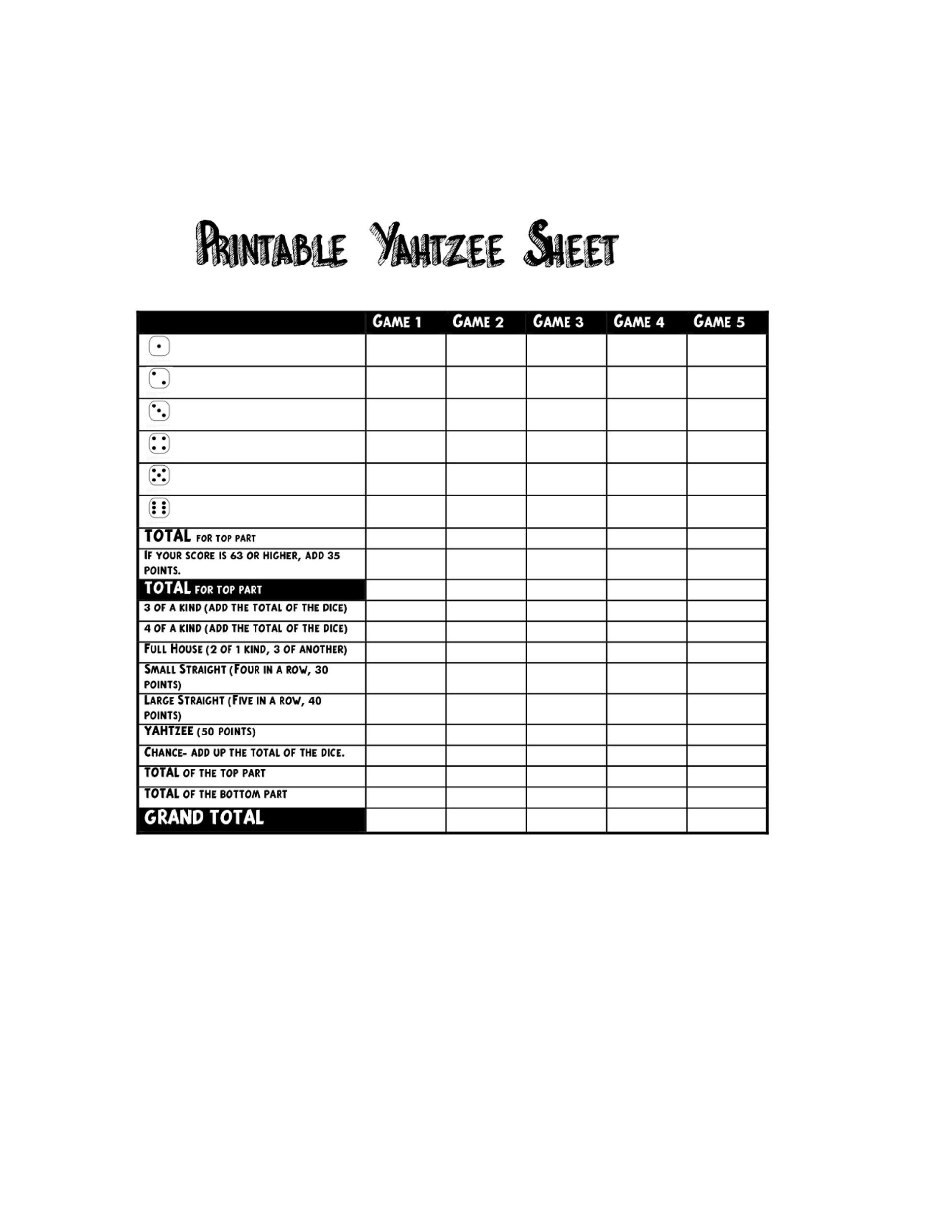 Halloween Yahtzee Score Sheet