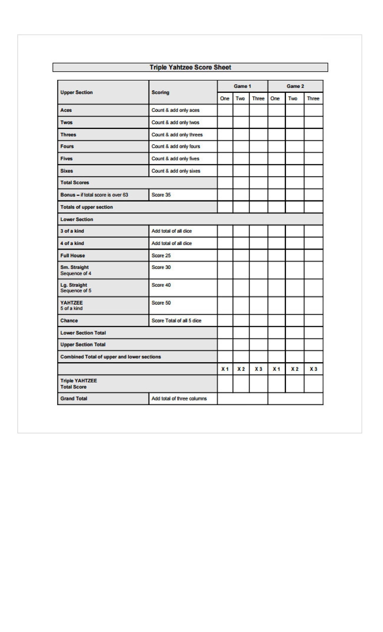 Vintage Yahtzee Score Sheet