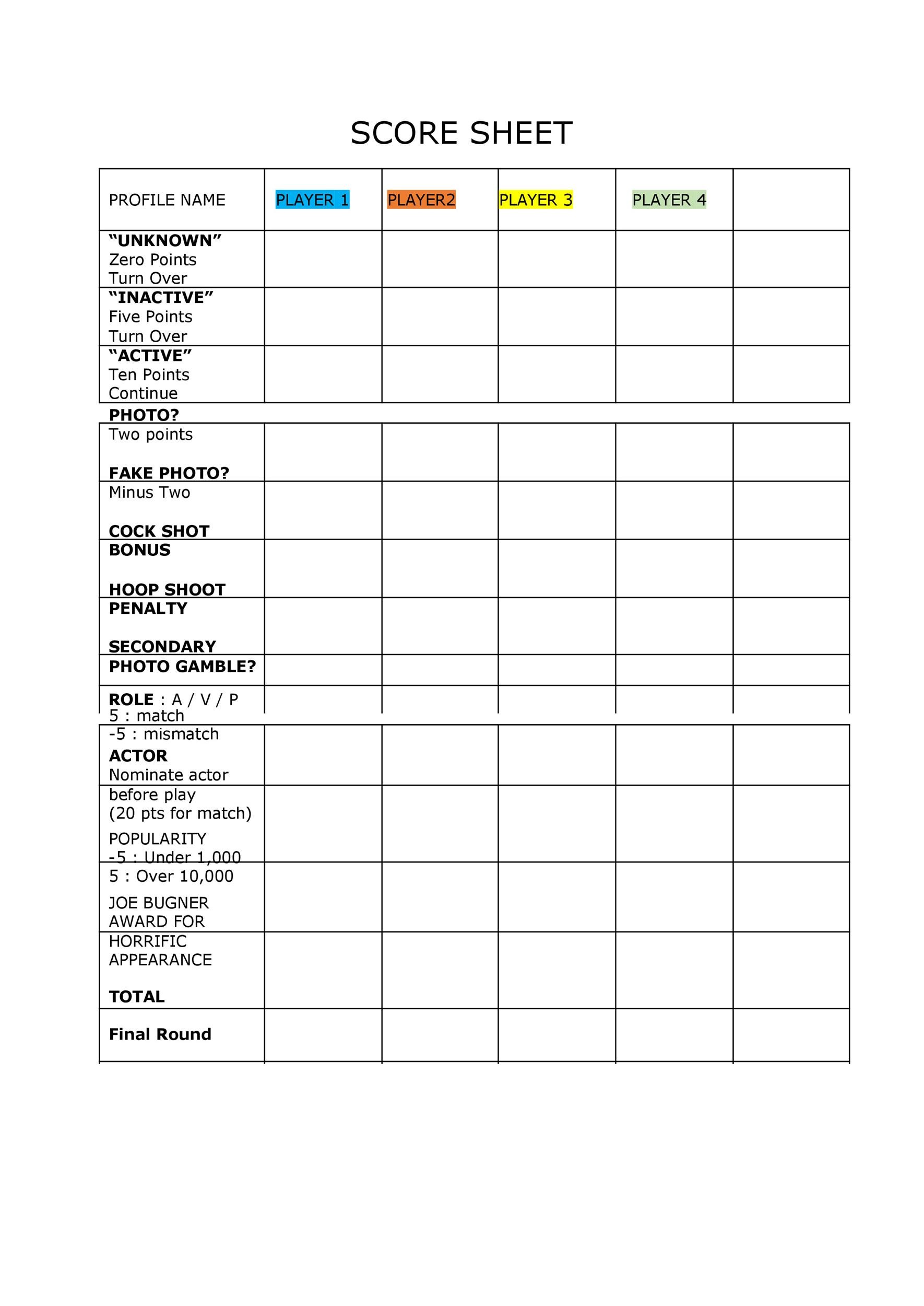 Poker Run Score Sheets Printable Poker Run Score Sheet Template
