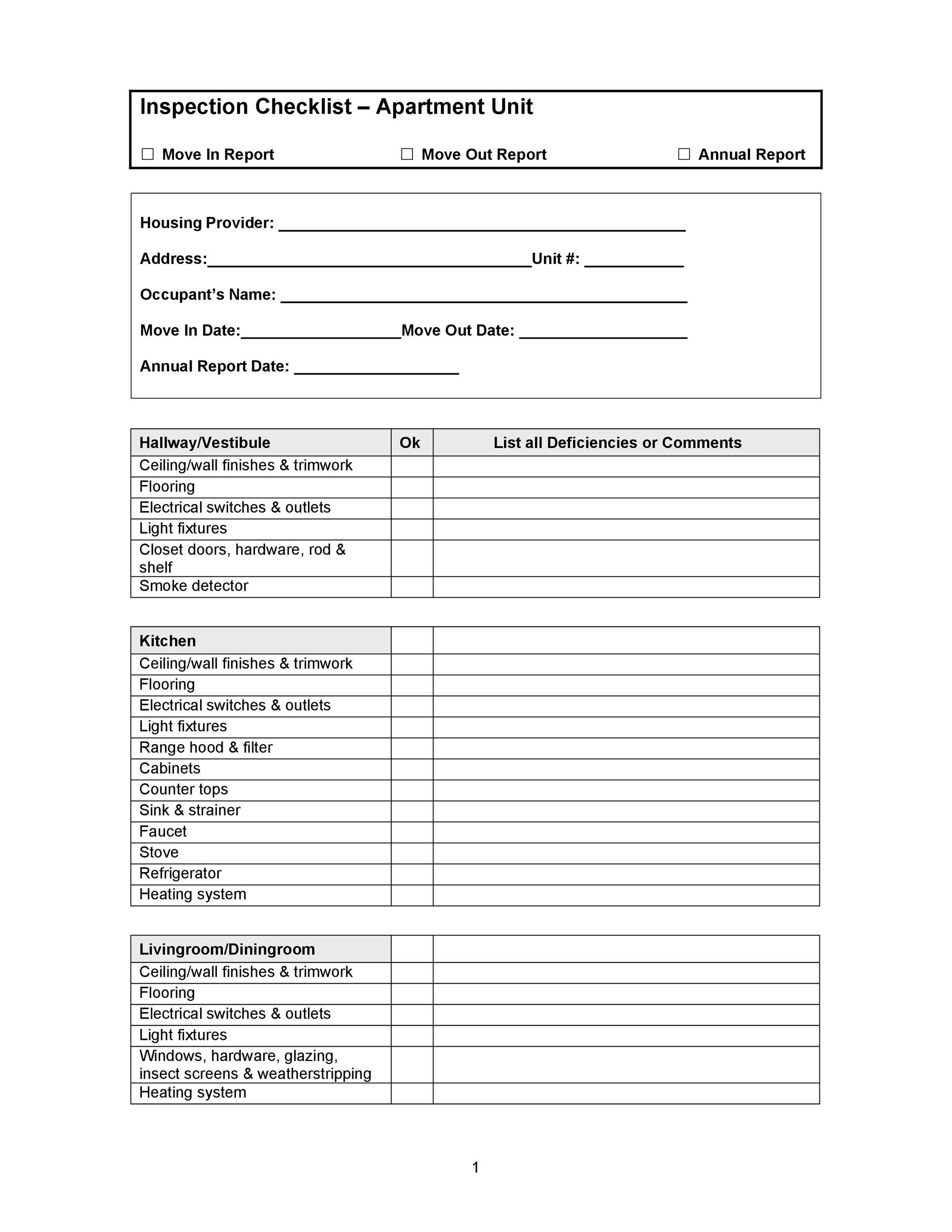 Apartment move in checklist pdf
