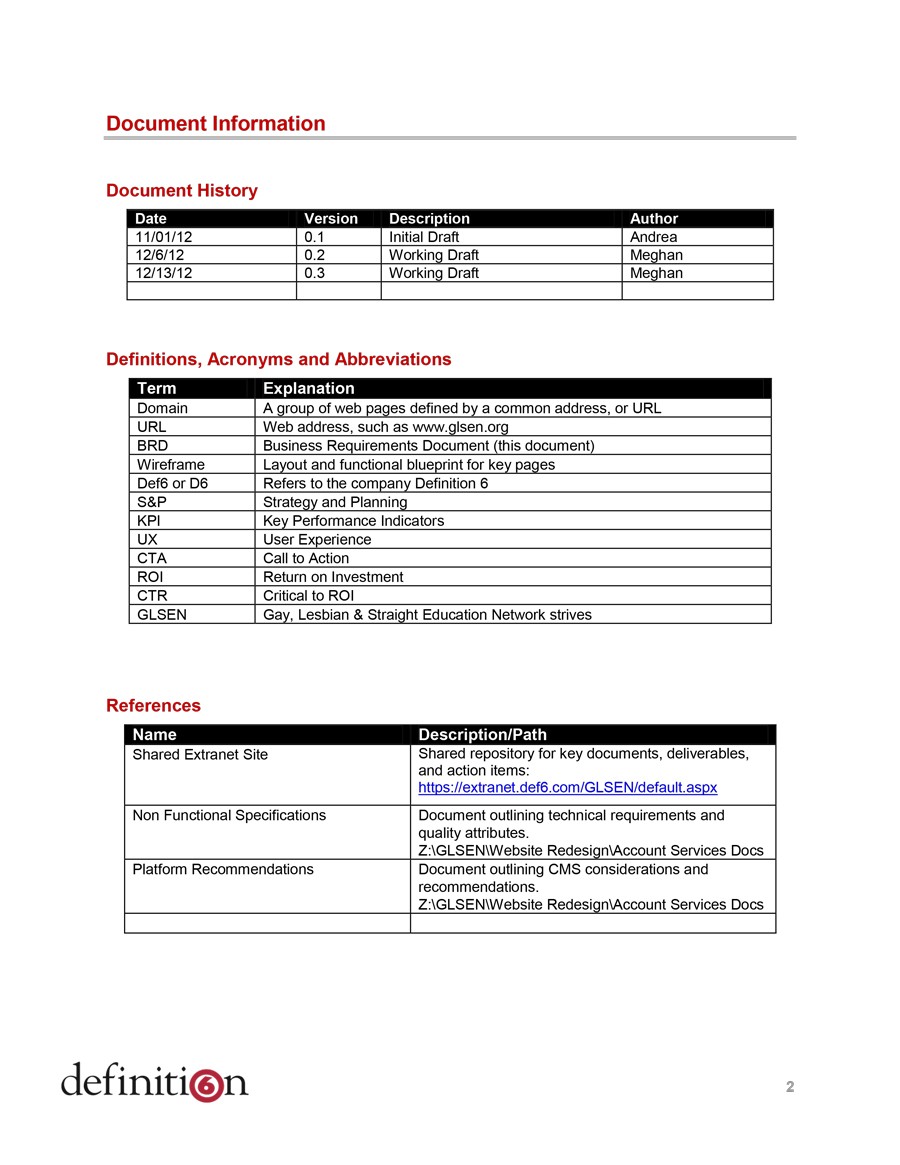 Website Requirements Template