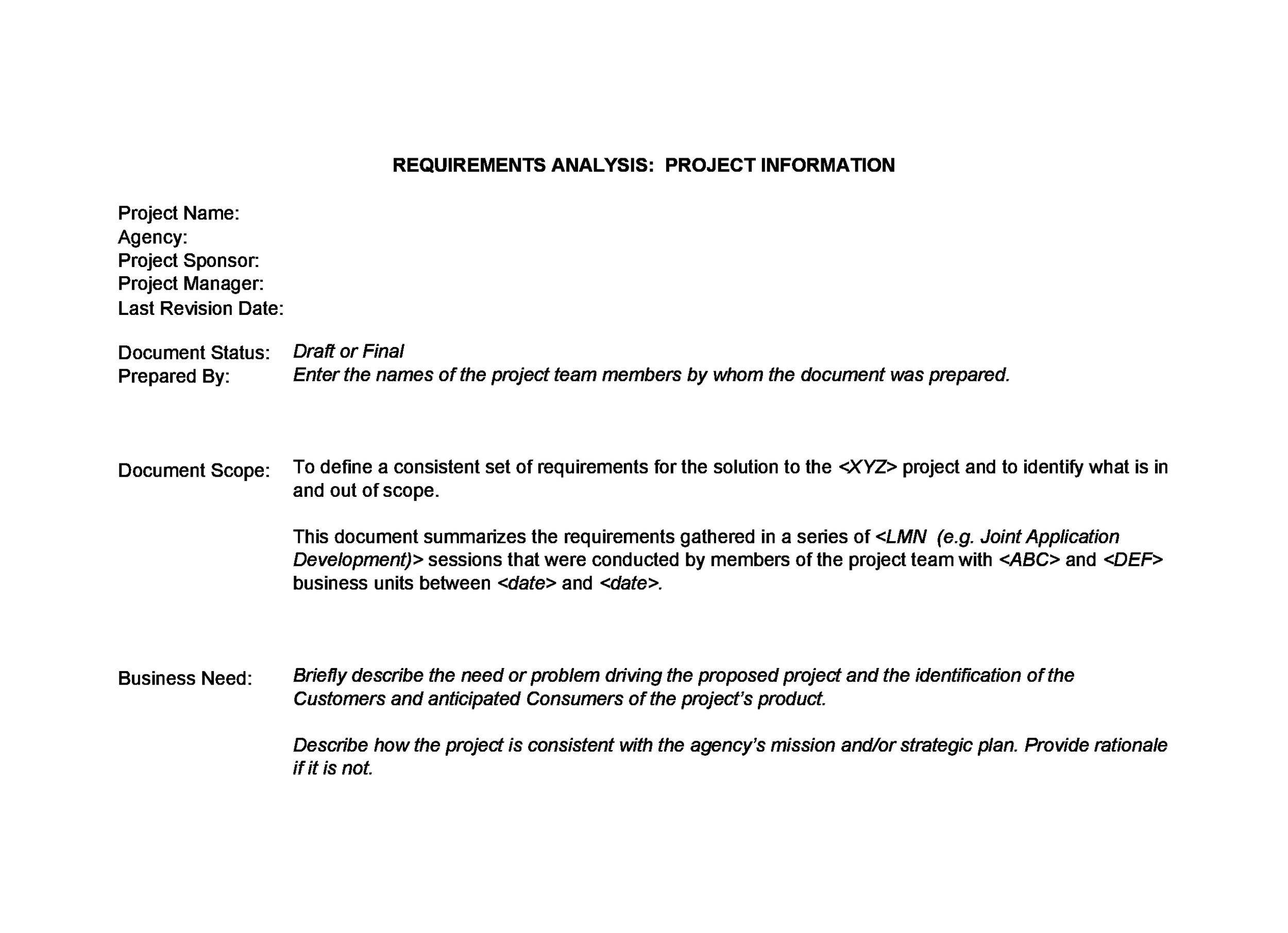 Business Requirement Document Template Simple