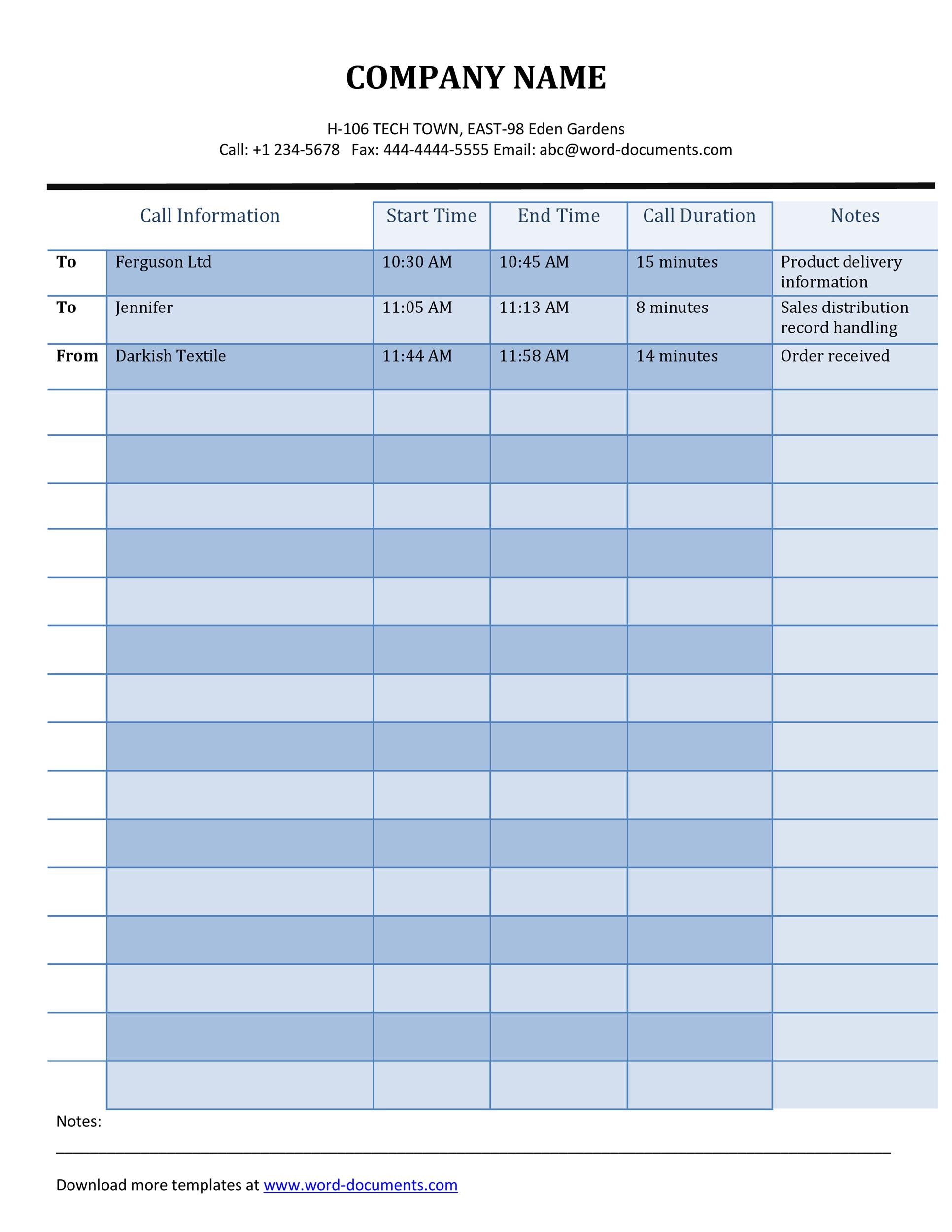 40+ Printable Call Log Templates [Word,Excel,PDF] TemplateLab