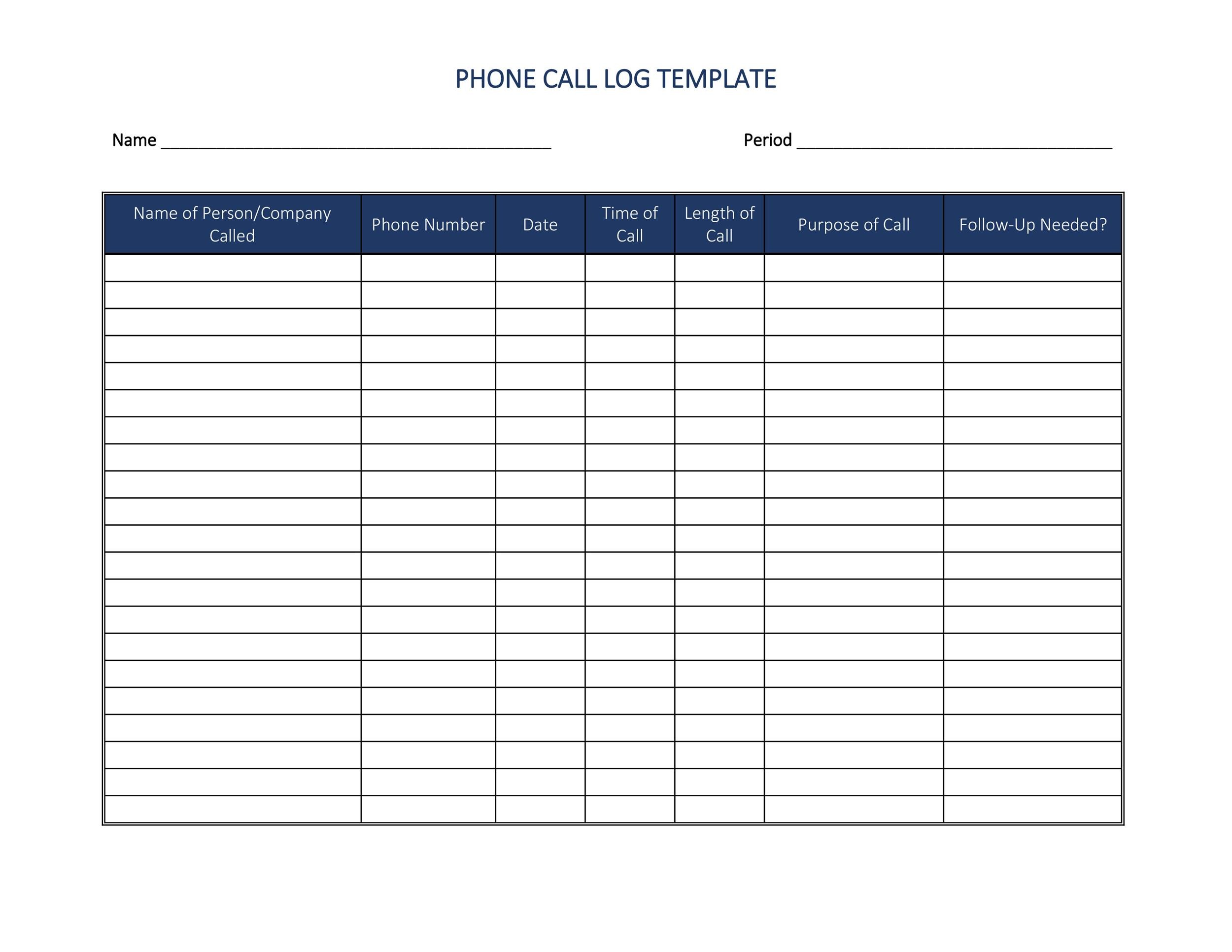 40 Printable Call Log Templates Word Excel PDF TemplateLab