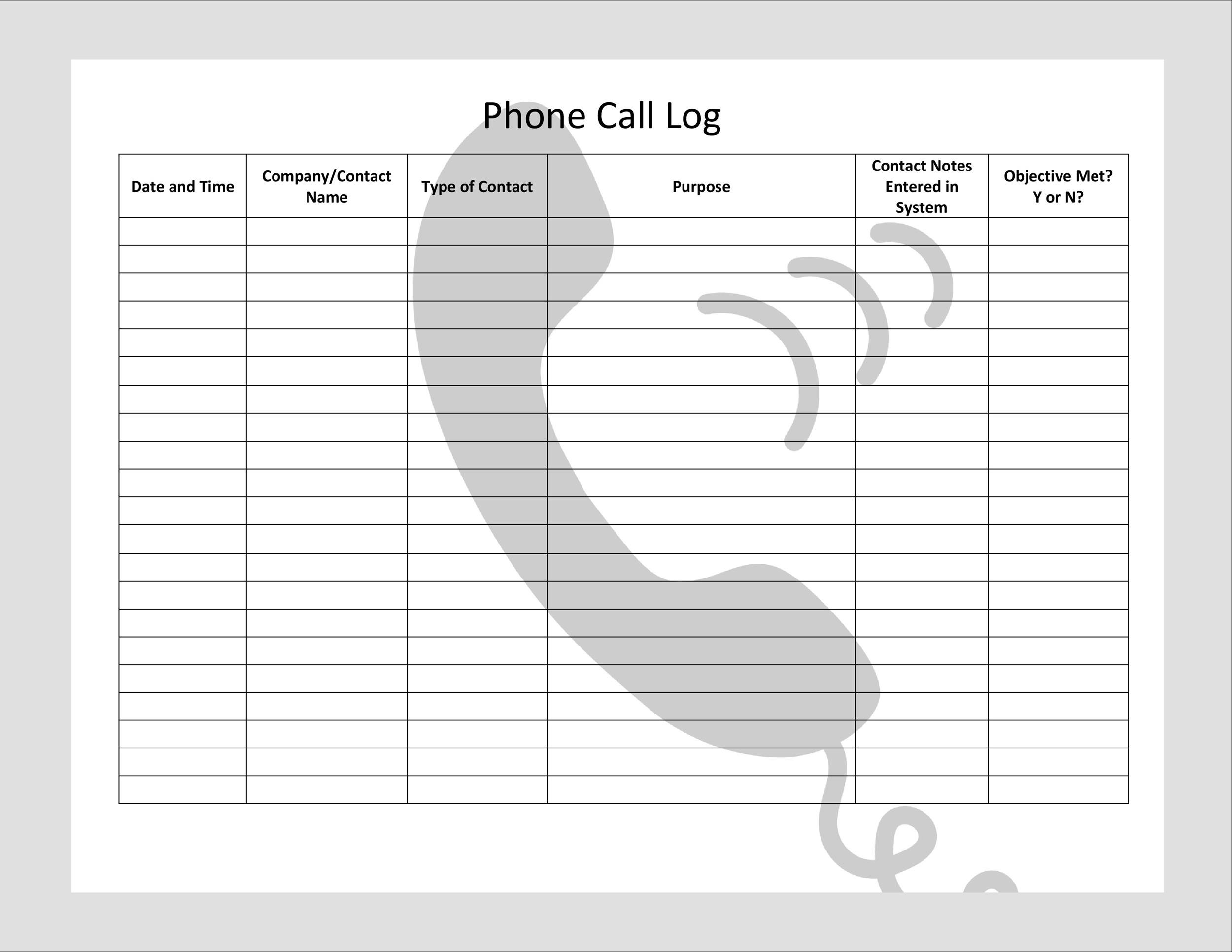 40+ Printable Call Log Templates [Word,Excel,PDF] TemplateLab