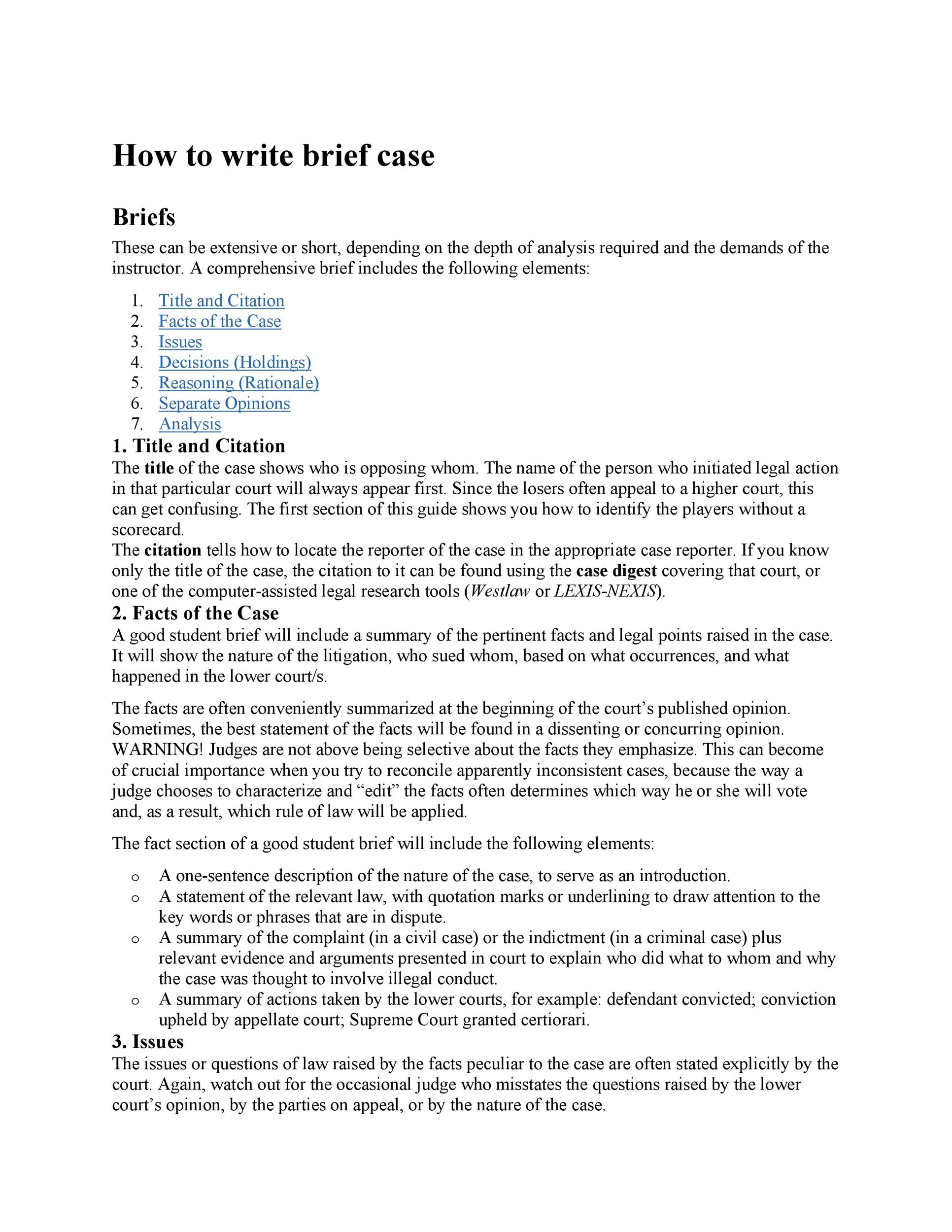 Sample Case Brief Template