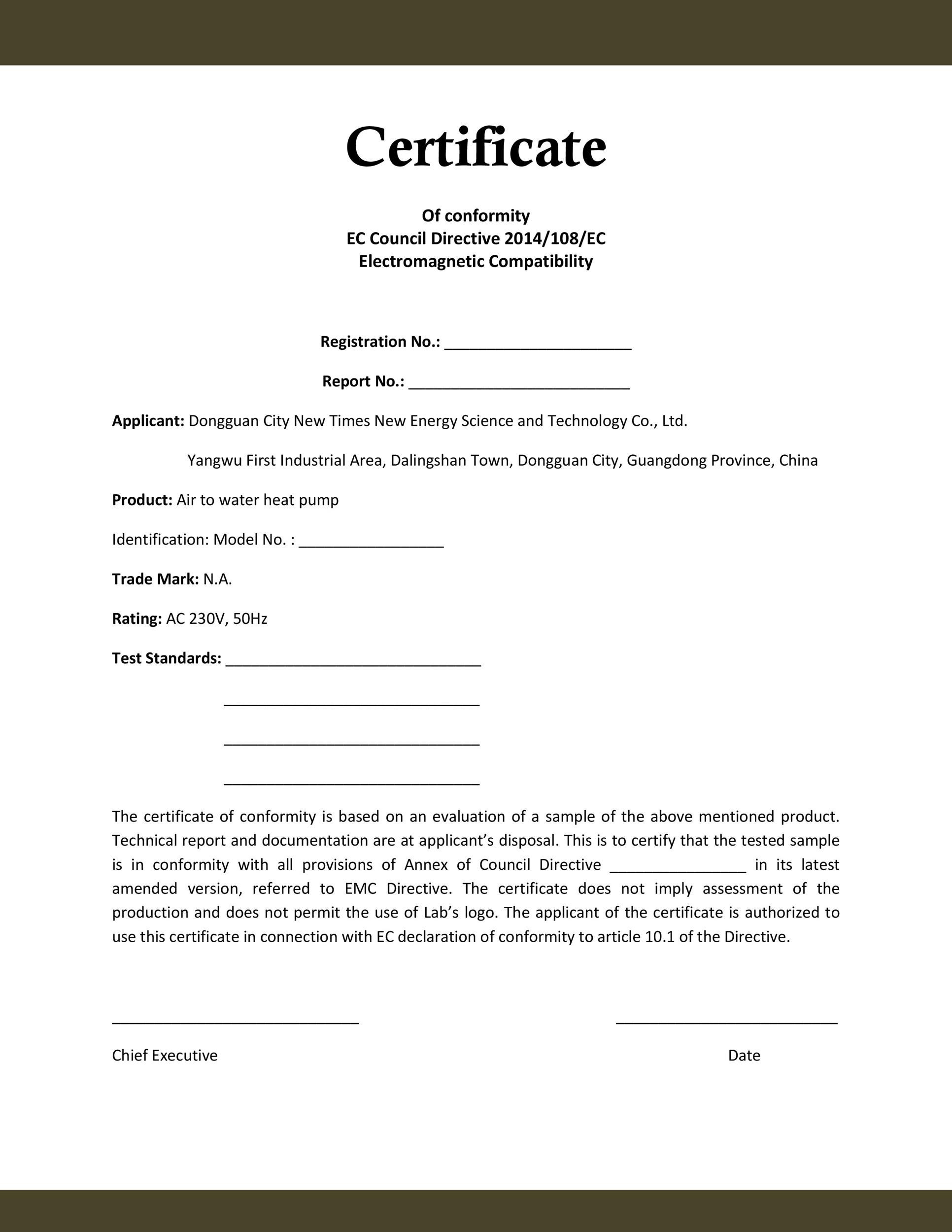 Certificate Of Conformity Template